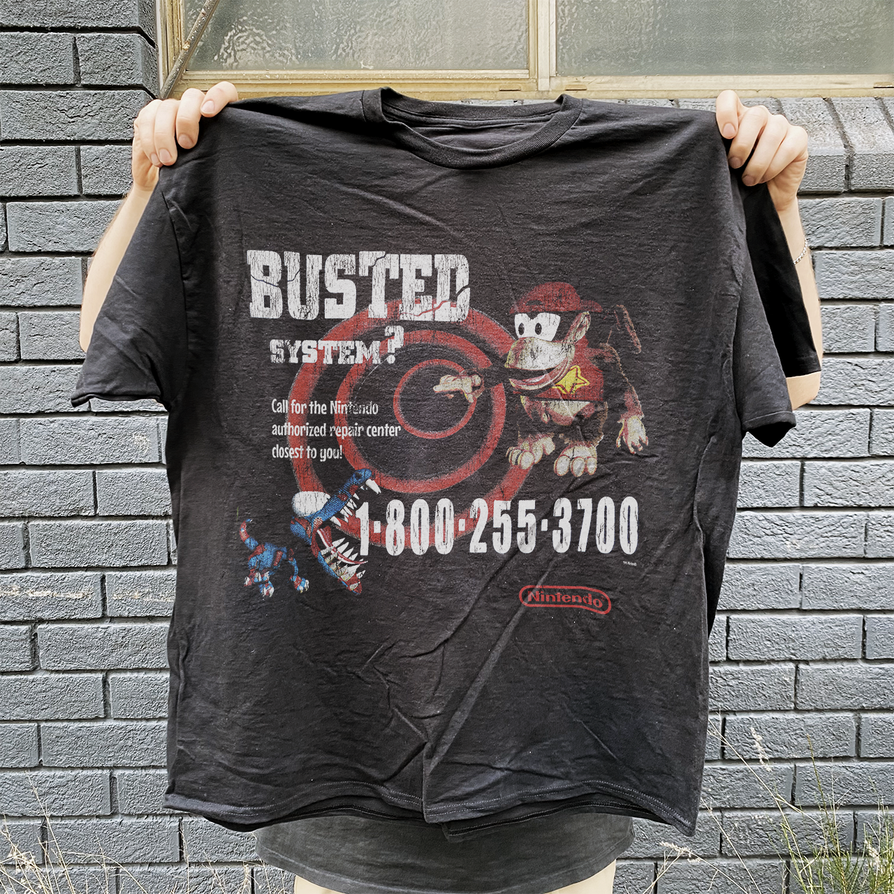 95 Nintendo Busted Systems Rare Employee Vintage Washed Black T