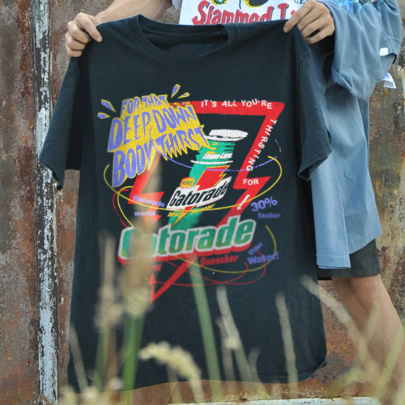 90s THIRST QUENCHER GAT0RADE RARE WASHED BLACK T-SHIRT
