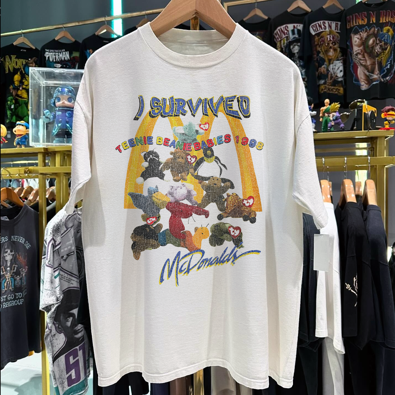 1998 BEANIE BABIES X McD0NALDS PROMO RARE WASHED WHITE T-SHIRT