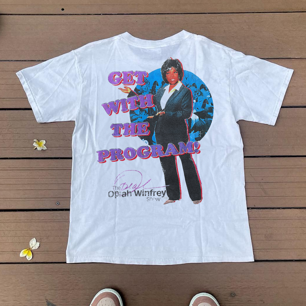 GET WITH THE PROGRAM! 90'S 0PRAH VINTAGE WASHED WHITE T-SHIRT
