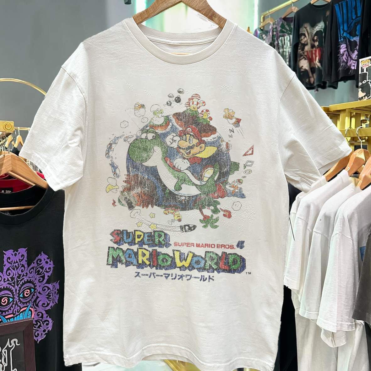 新品✨未使用品✨ 90s Tシャツ ヴィンテージ品 スーパーマリオ　ワールド Super Mario World '98 Japan Vintage White T-Shirt – Strike