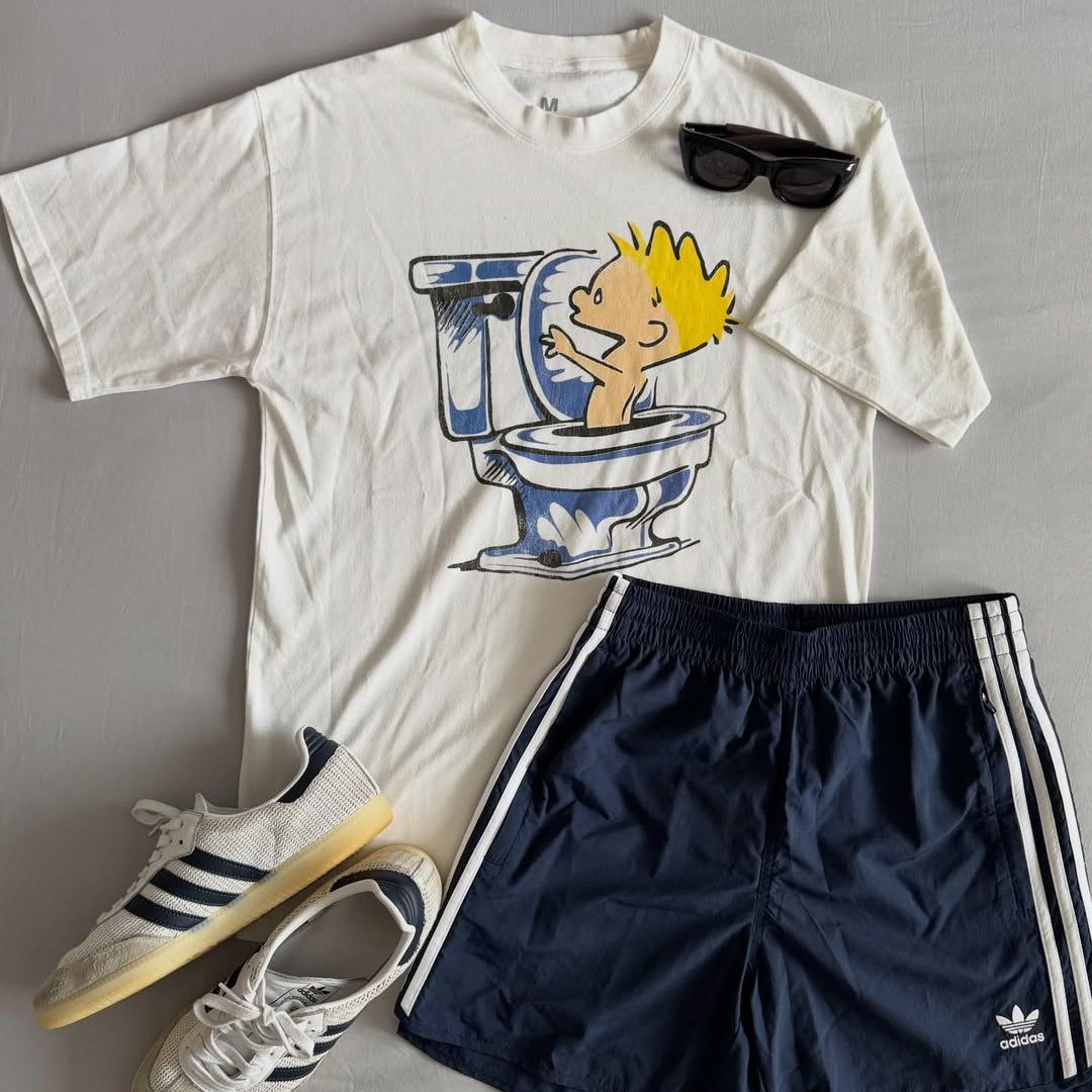 1990 Calvin and Hobbes Spin Cycle Washed White Tee