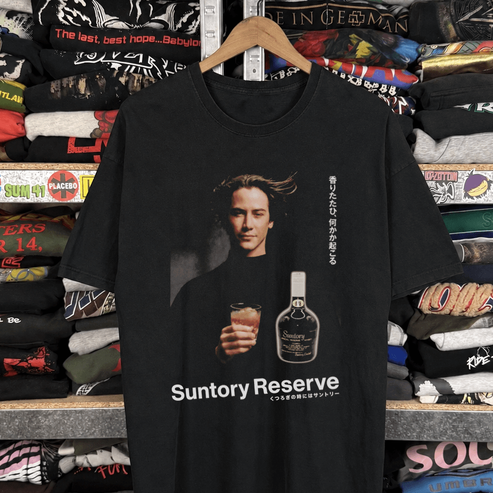 90s Keanu 'Suntory Reserve' Japanese Whiskey Vintage Washed Black T-Shirt
