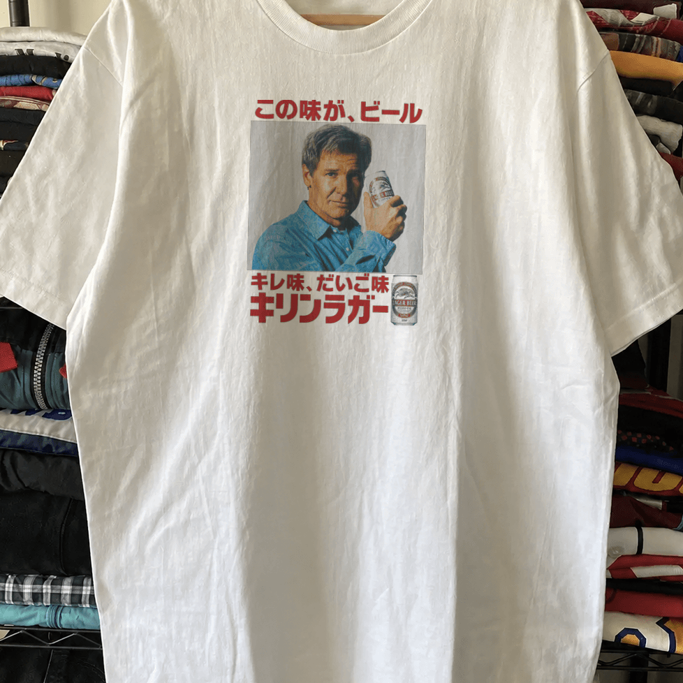 1994 Harrison Ford 'Kirin' Japanese Beer Promo Vintage Washed White T-Shirt