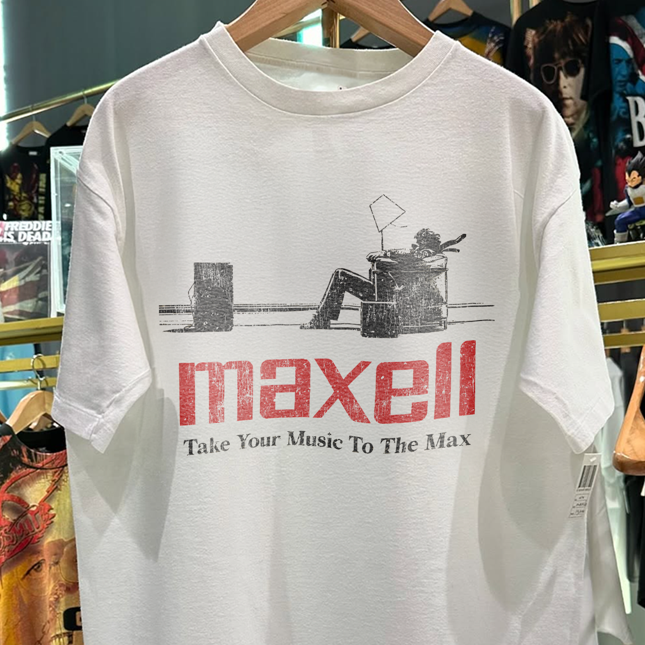 90年代 maxell Tシャツ 90s MAXELL RARE WASHED WHITE T-SHIRT – Strike Anywhere Vintage