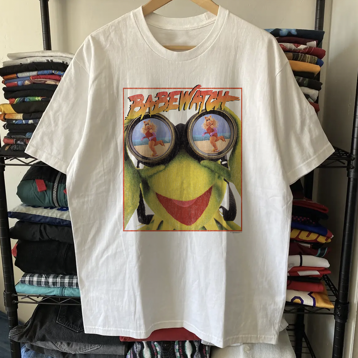 90s Kermit Babe Watch Washed White Tee – Strike Anywhere Vintage