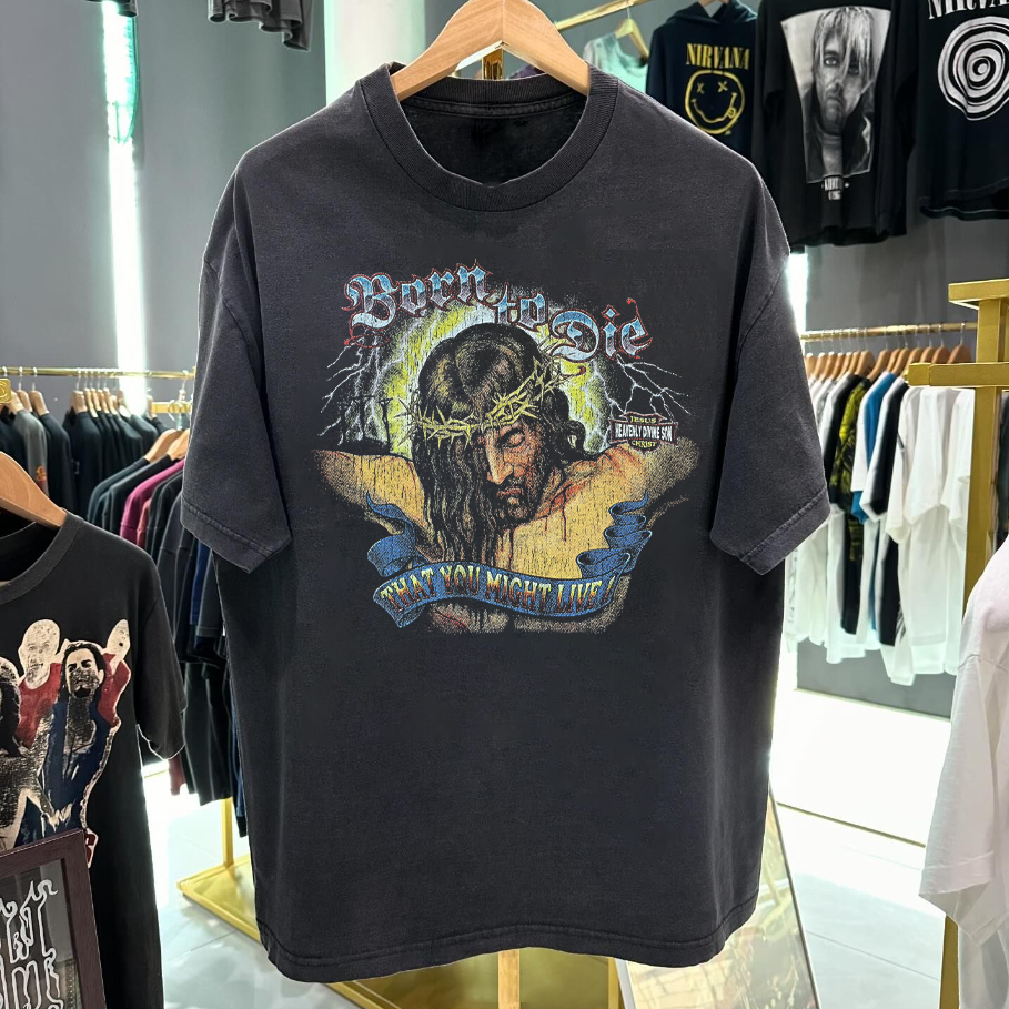 90's JESUS "BORN TO DIE" WASHED VINTAGE BLACK TEE