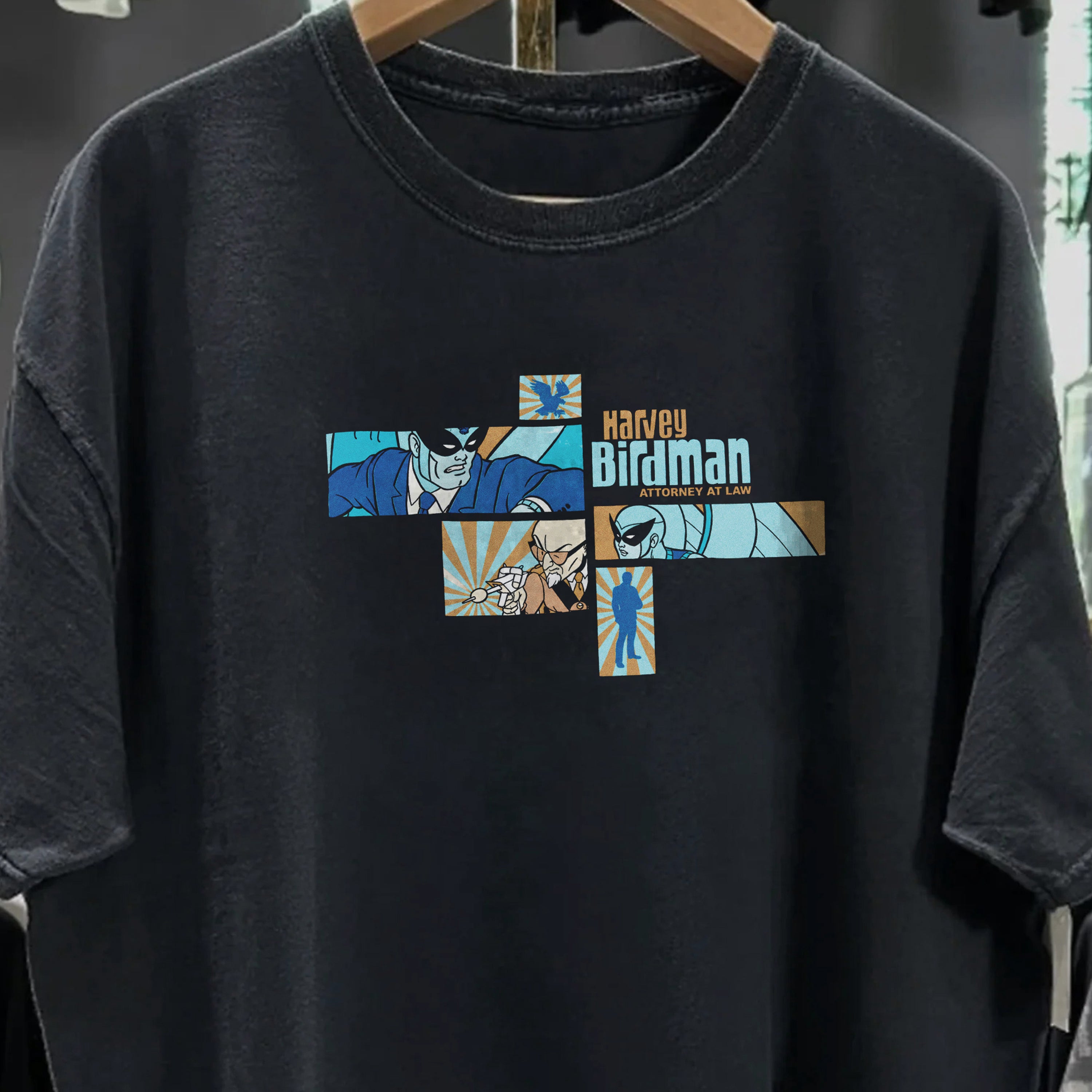 Harvey Birdman Box Logo Washed Black T-Shirt