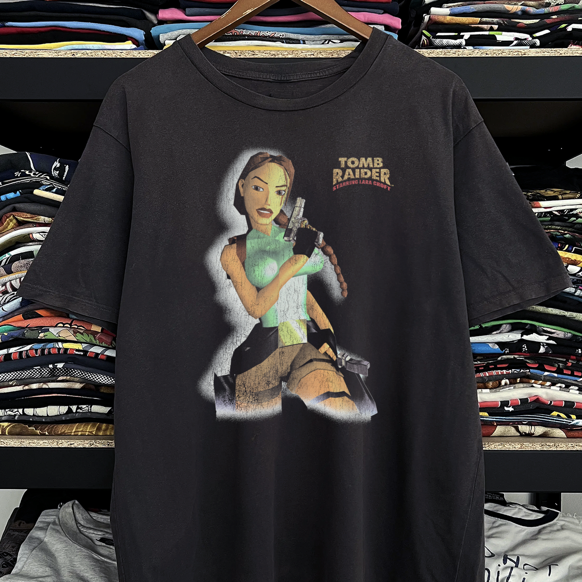 Rare Tomb Raider Lara Croft Washed Black Tee