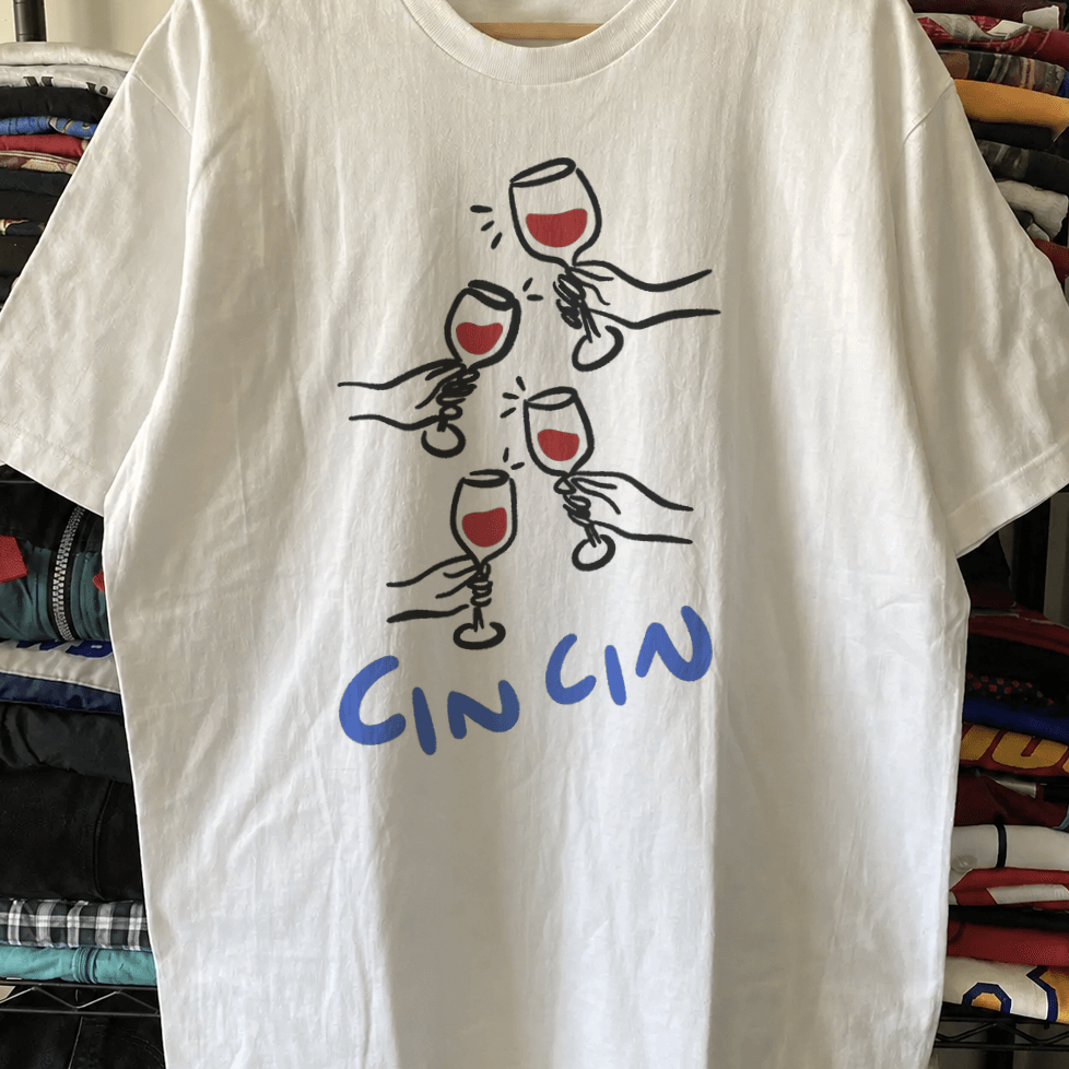 Cin Cin Wine Vintage Washed White T-Shirt