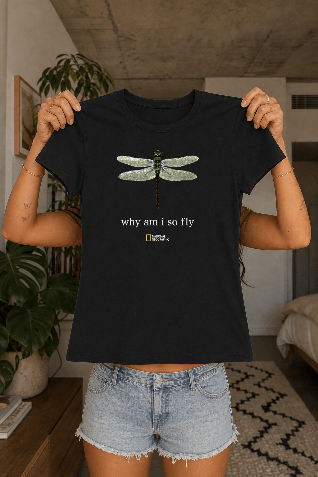 90s National Geographic Why Am I So Fly Womens Black Tee