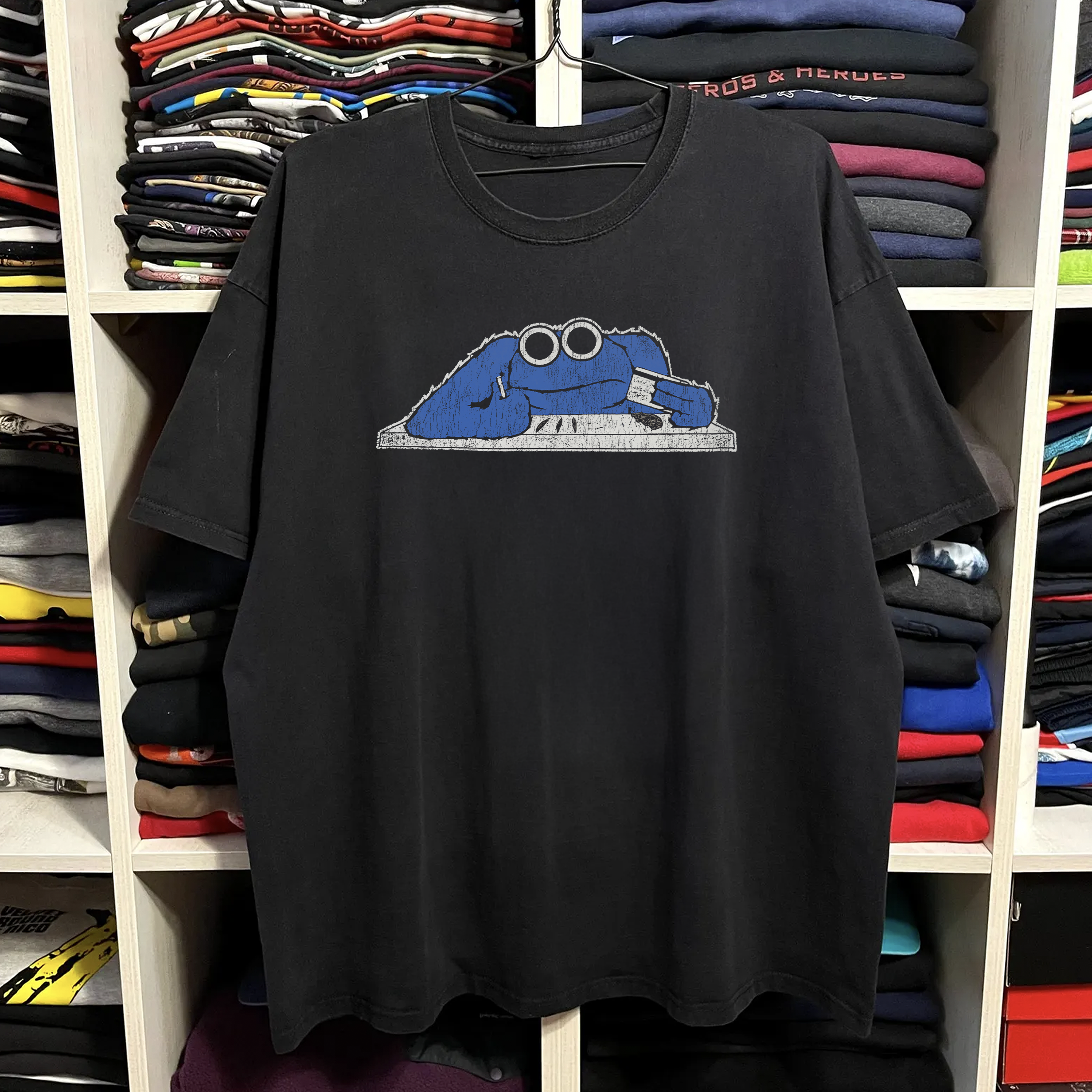 Rare Cookie Monster Parody Washed Black Tee