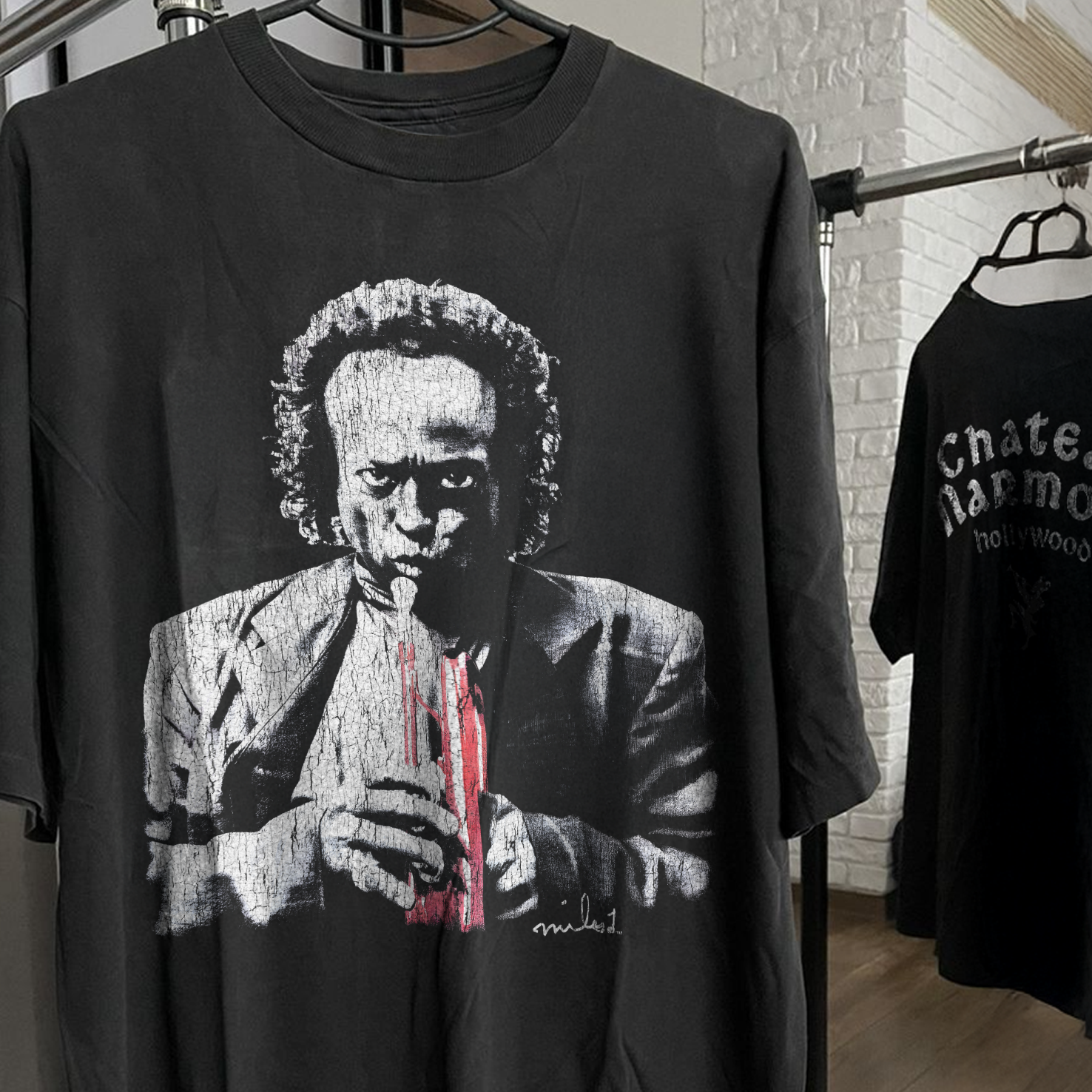 1992 MILES DAVIS 'RED SAX' RARE WASHED BLACK T-SHIRT