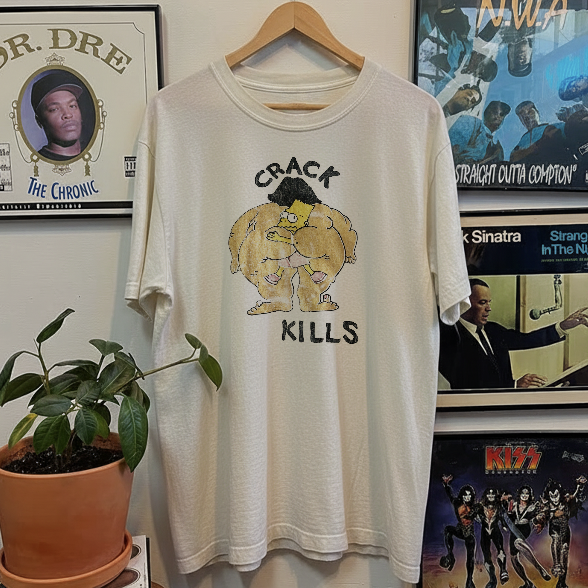 Rare Bart Simpson Crack Kills Washed White Tee