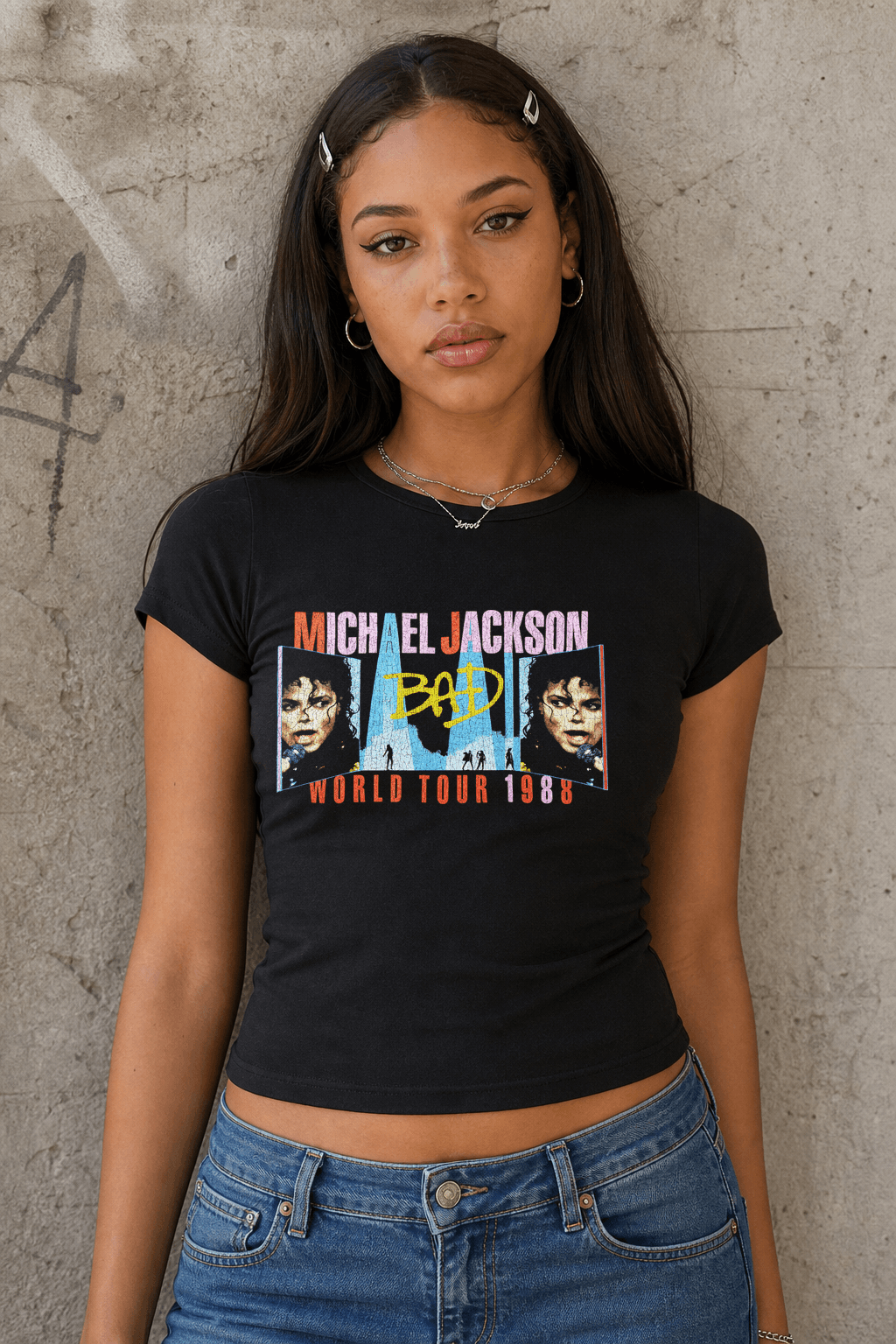 1988 Michael Jackson 'Bad' World Tour Rare Womens Black Tee