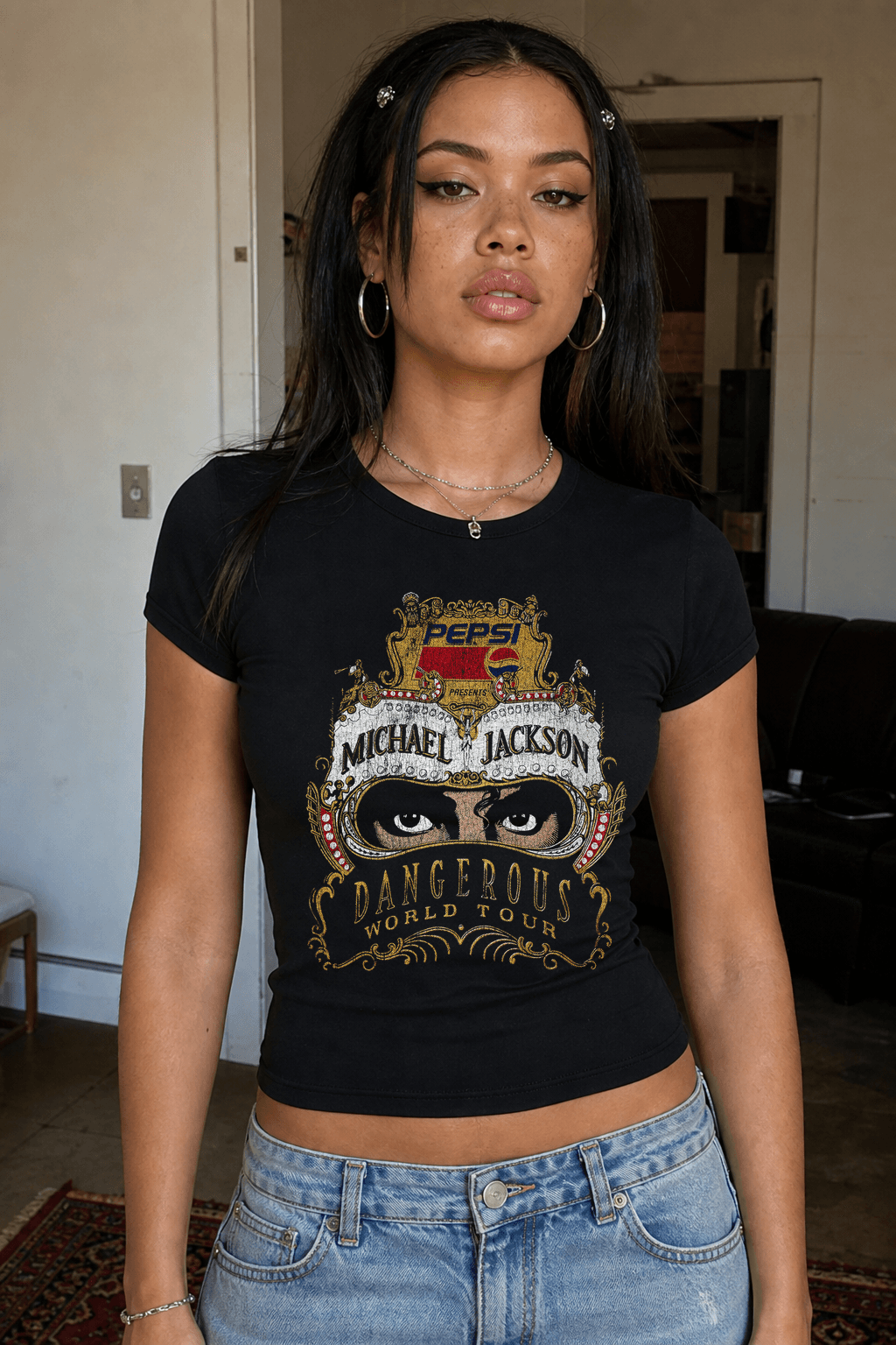 Michael Jackson's Dangerous 90's Womens Black Tee