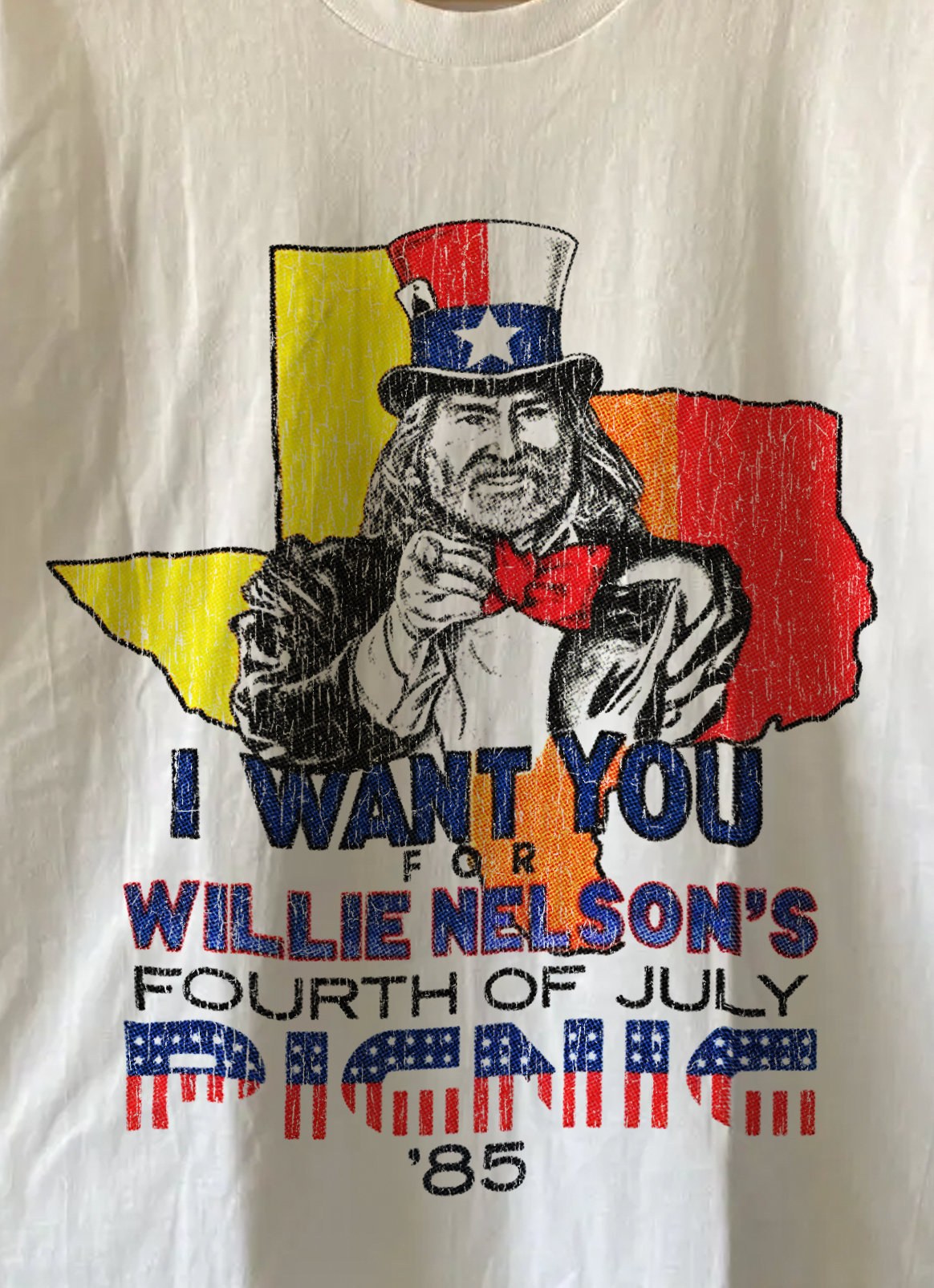 Rare '85 Willie's Picnic Washed White Tee