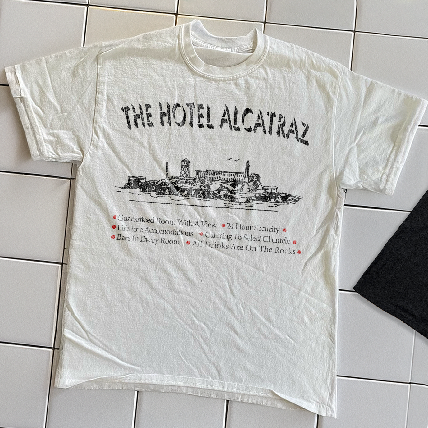 90s Hotel Alcatraz Rare Washed White T-Shirt – Strike Anywhere Vintage
