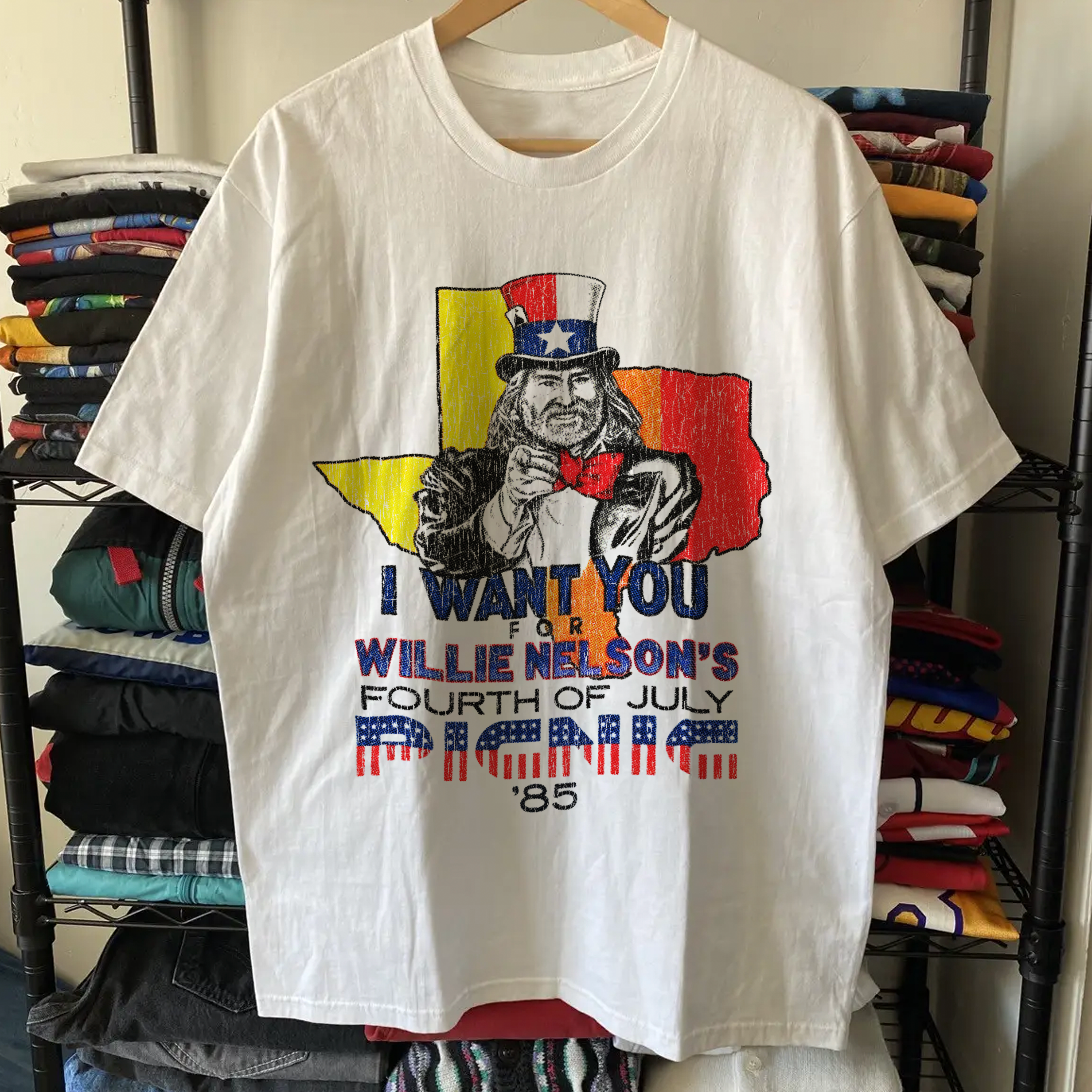 Rare '85 Willie's Picnic Washed White Tee