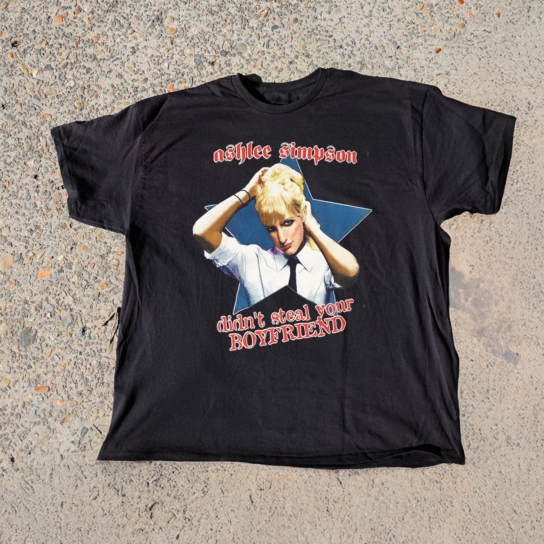 2005 ASHLEE SIMPSON 'DIDNT STEAL YOUR BOYFRIEND' WASHED BLACK TEE