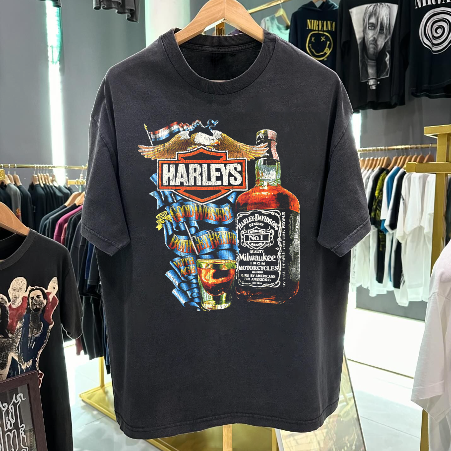 '90S HARLEY X JACK DANIELS WASHED VINTAGE BLACK TEE