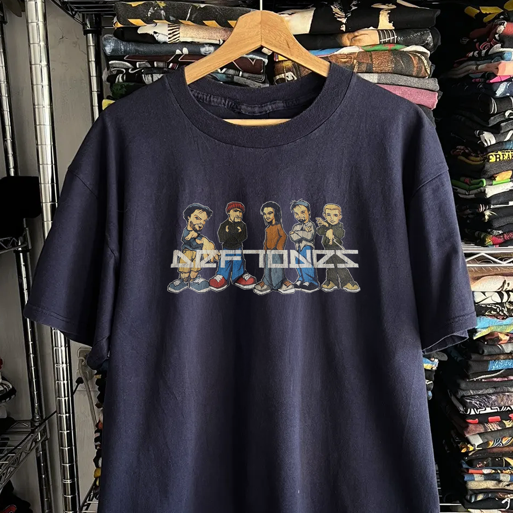90s Deftones Cartoon Washed Navy Tee