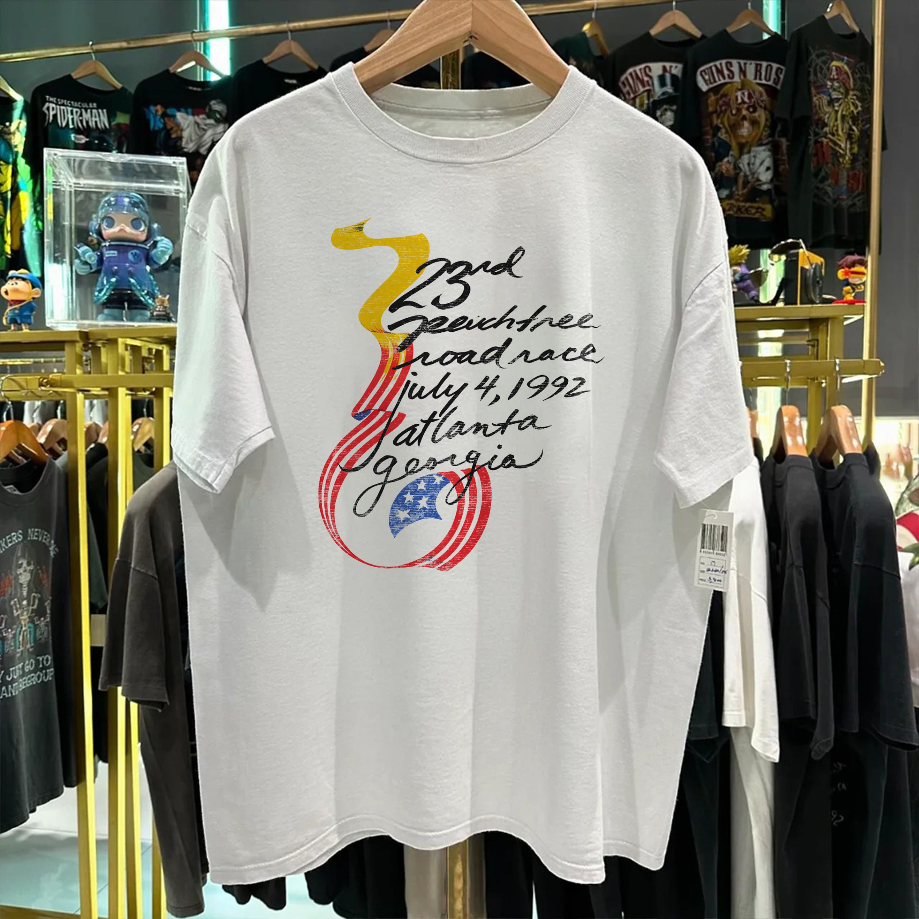 Vintage 1992 Nike Peach Tree Road Race Atlanta Georgia Washed White Tee