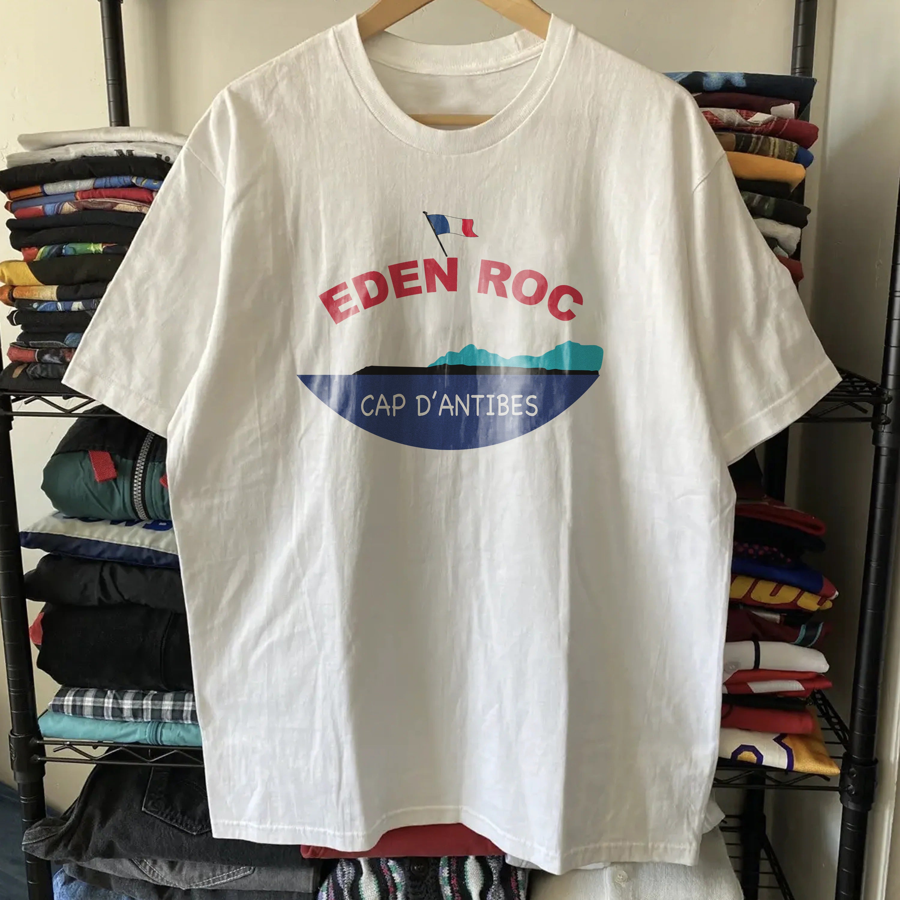 Vintage Rare Men's Tee Shirt Eden Roc Hotel Cap D'Antibes Washed White T-Shirt