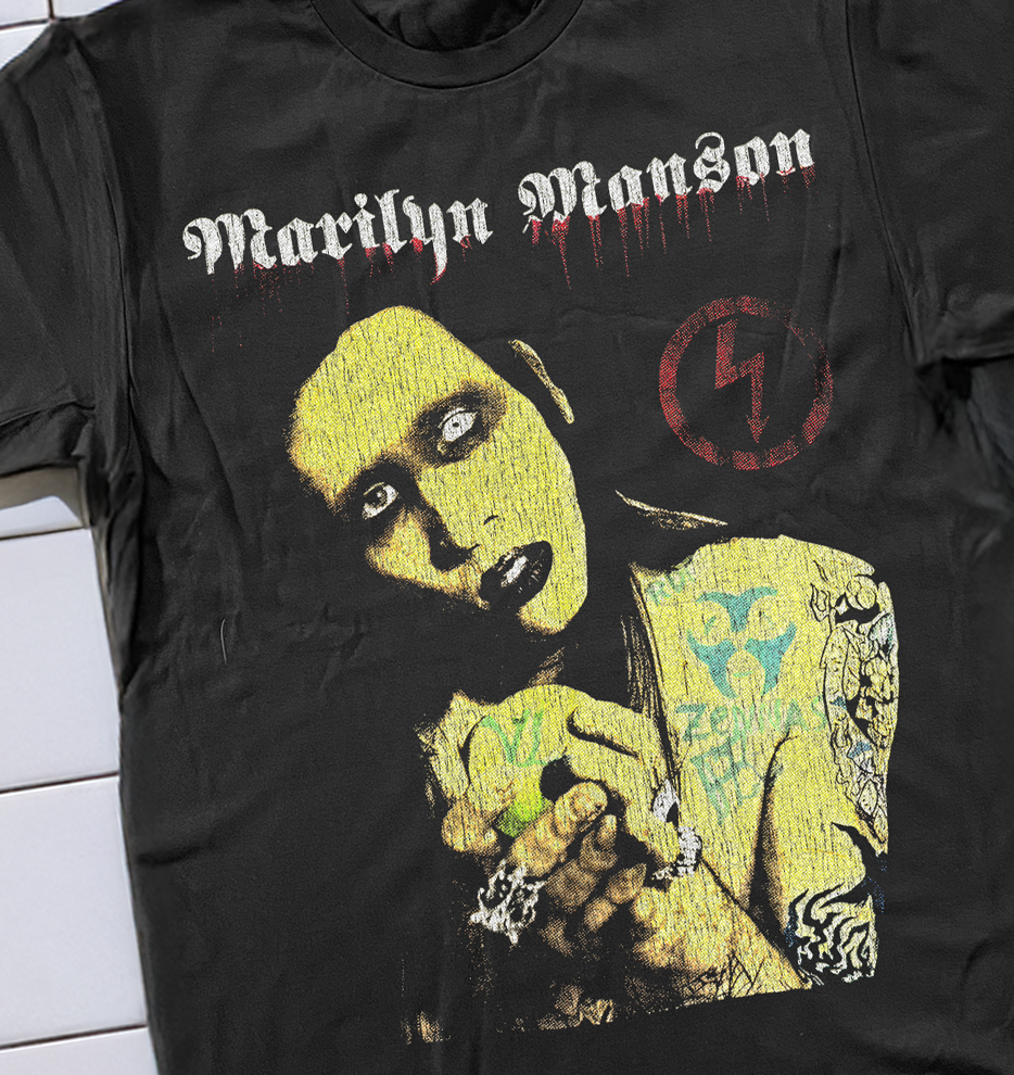90's Marilyn Manson Boot Washed Black T-Shirt – Strike Anywhere 90's Marilyn Manson Boot Washed Black T-Shirt – Strike Anywhere