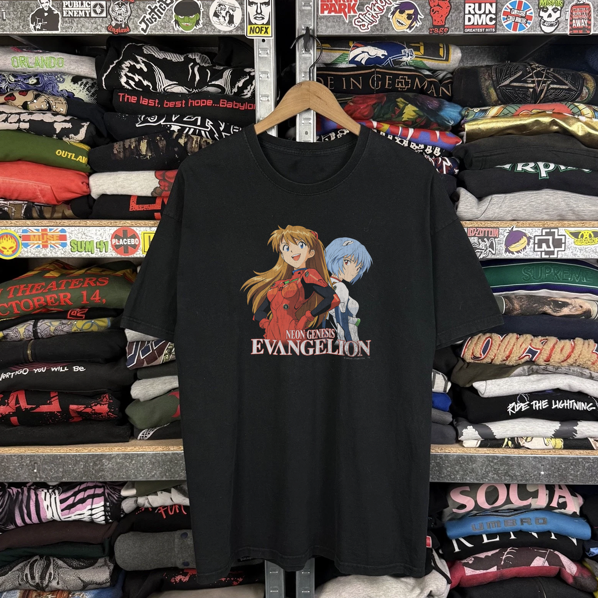 90s Evangelion Neon Genesis Washed Black Tee