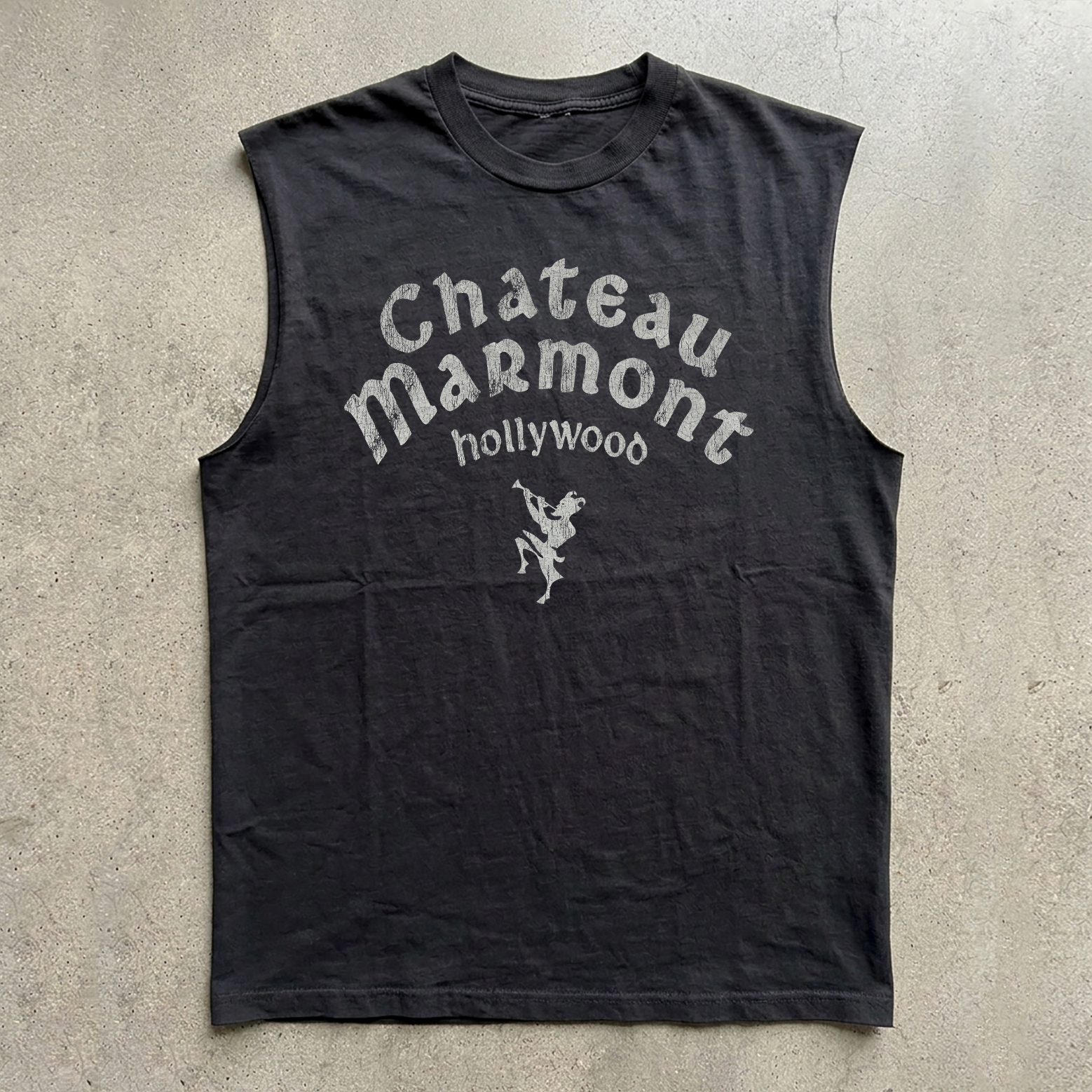 90s Chateau Marmont Hollywood Washed Black Cut Off Tee