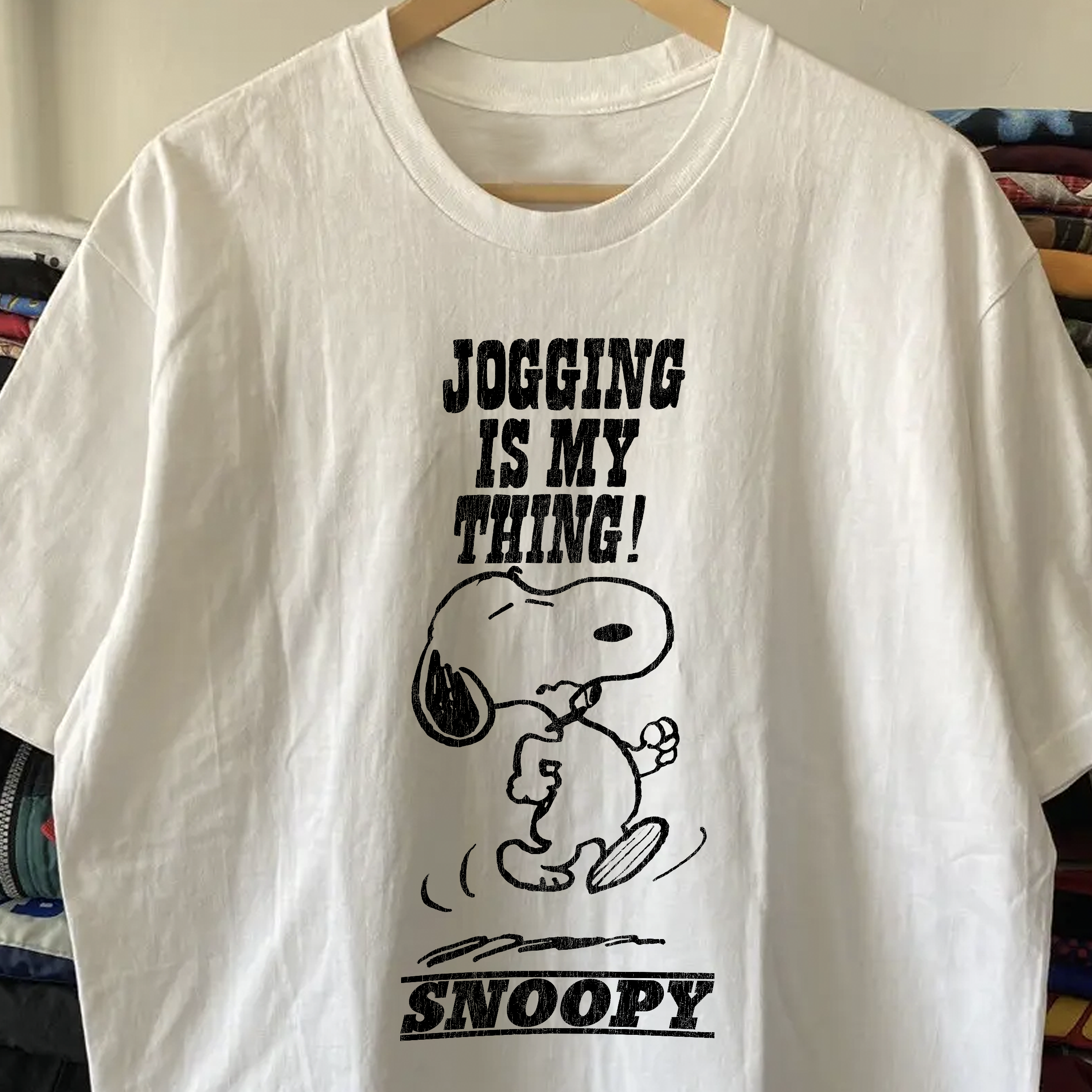 60s Rare Snoopy Jogging Is My Thing Washed White Tee