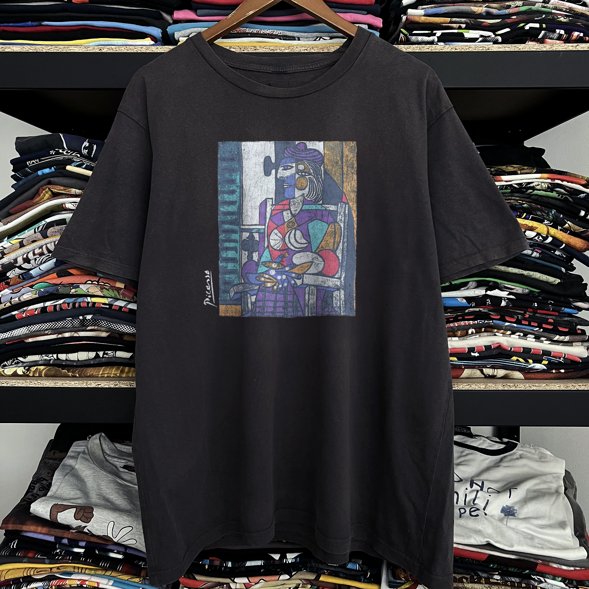 Vintage Picasso Woman Seated Before Window Washed Black Tee