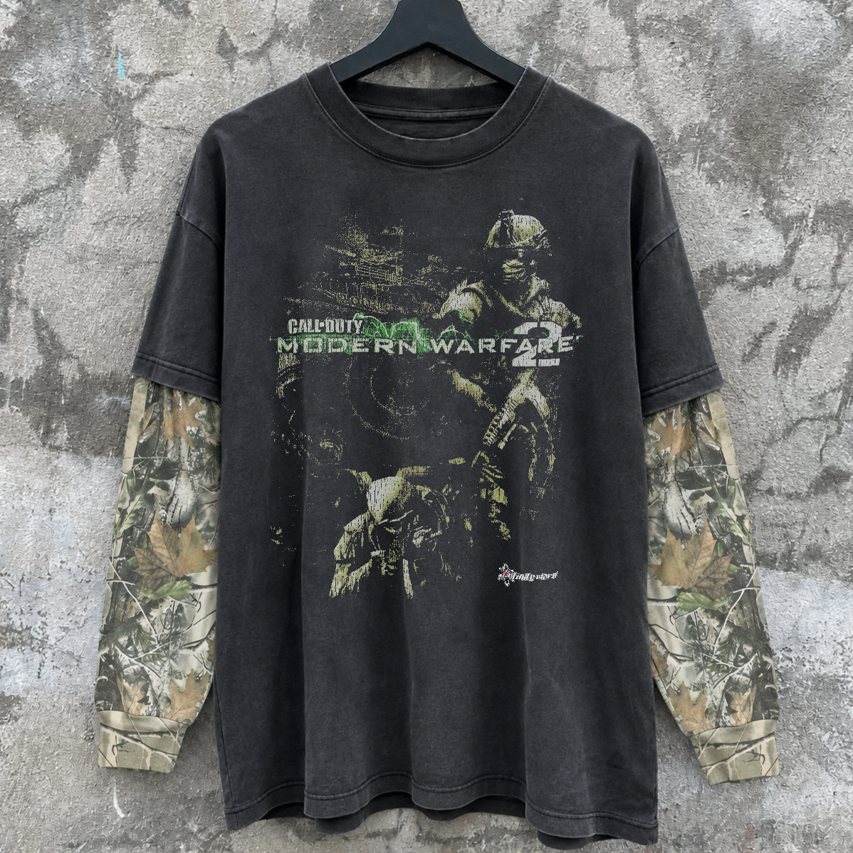 Vintage Call of Duty Promo Black Tree Camo Layered LS Tee