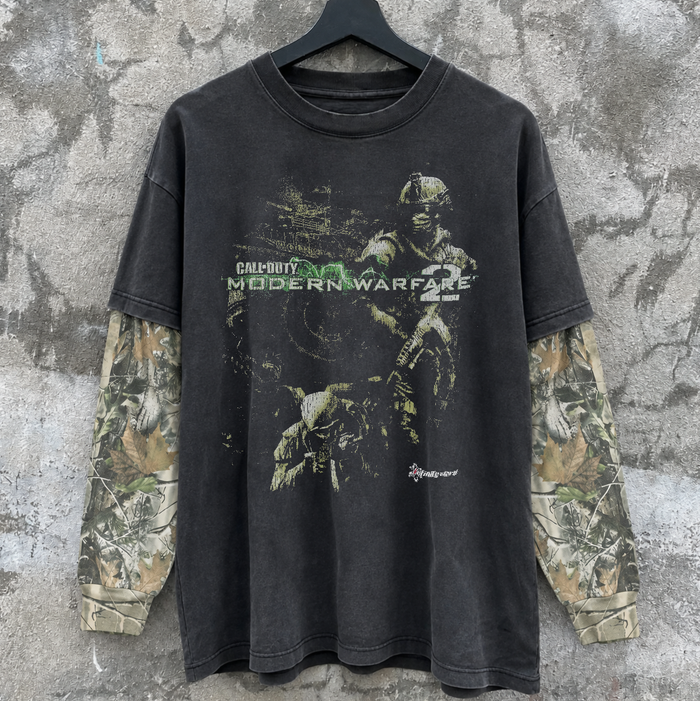 Vintage Call of Duty Promo Black Tree Camo Layered LS Tee