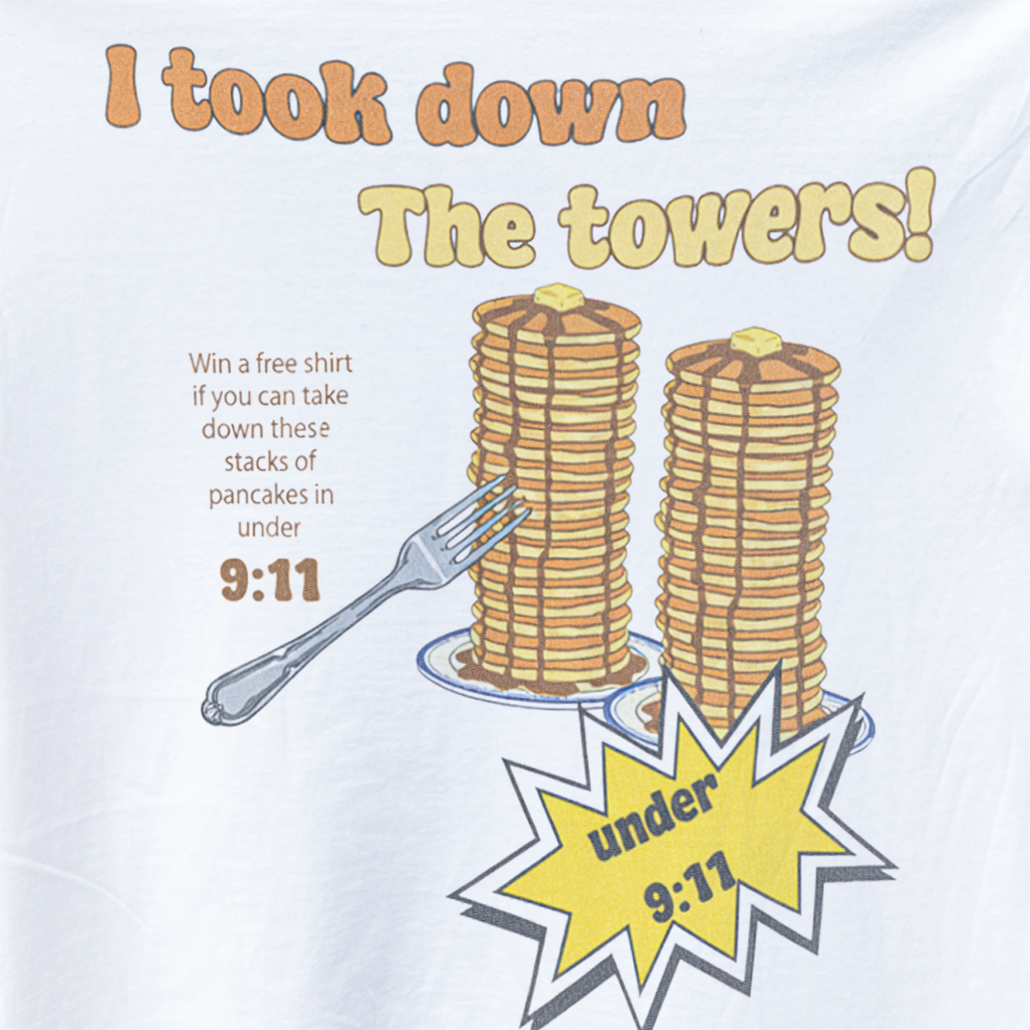 9:11 'I Took Down the Towers!' Pancake Challenge Vintage Washed White Tee