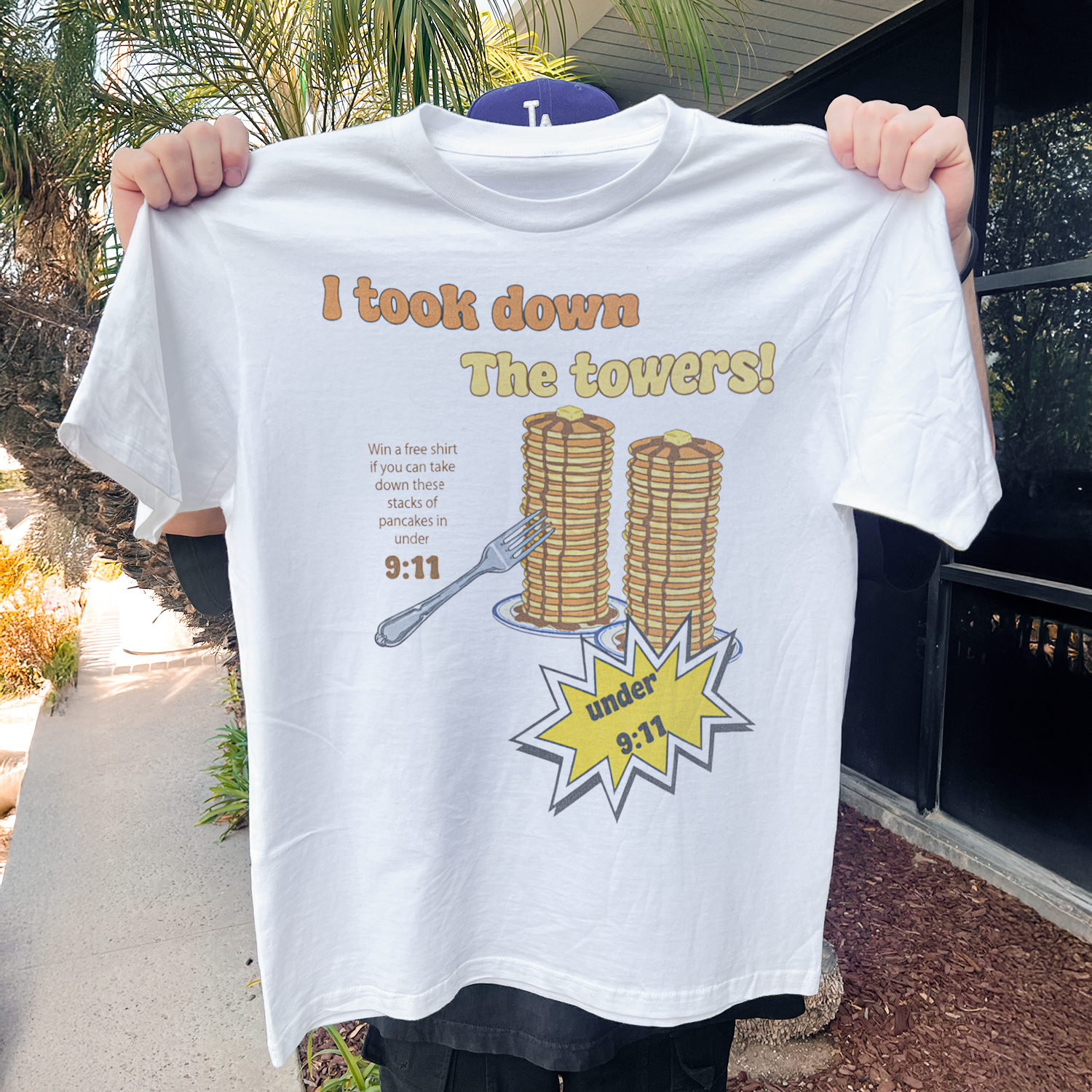 9:11 'I Took Down the Towers!' Pancake Challenge Vintage Washed White Tee