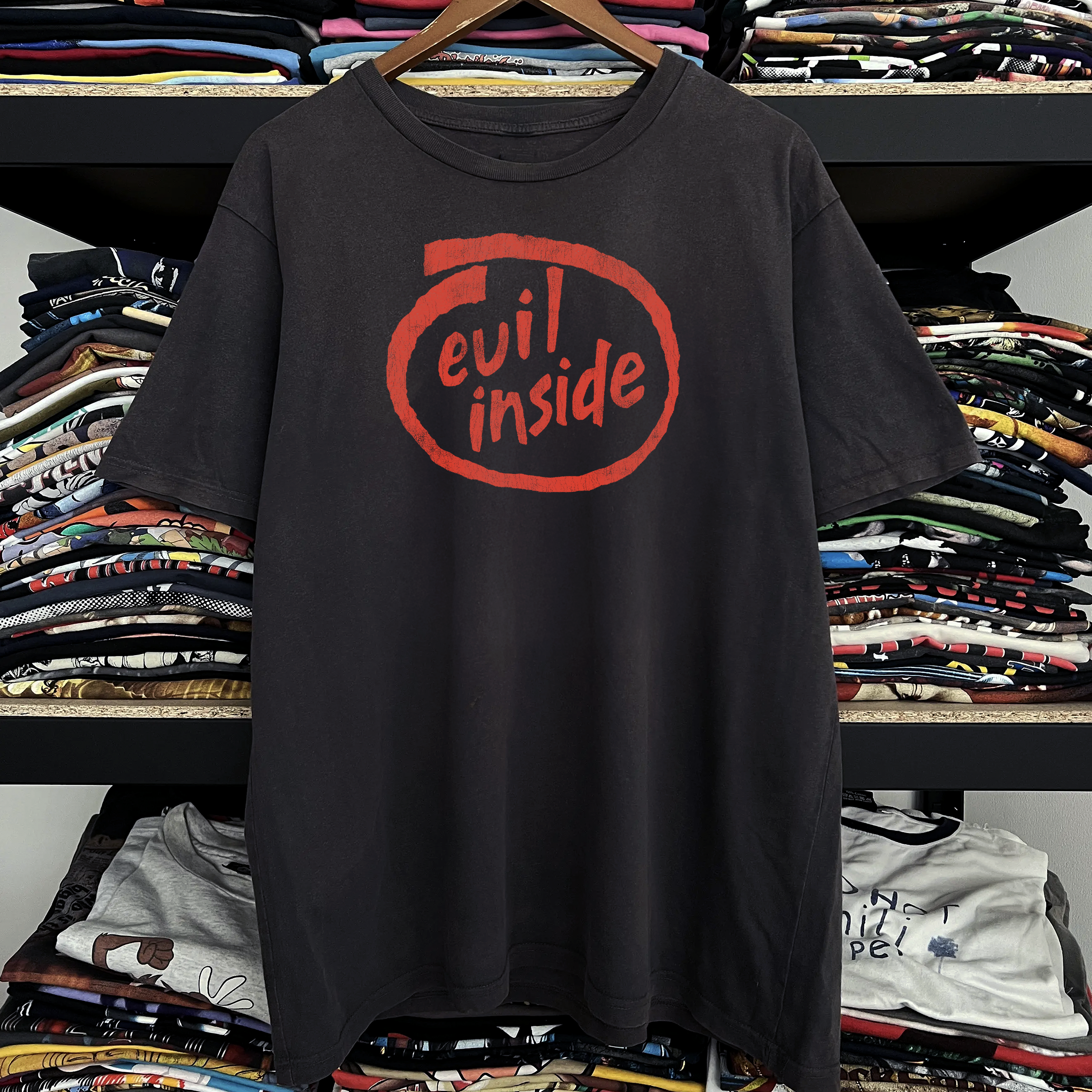 Rare Evil Inside Parody Washed Black Tee