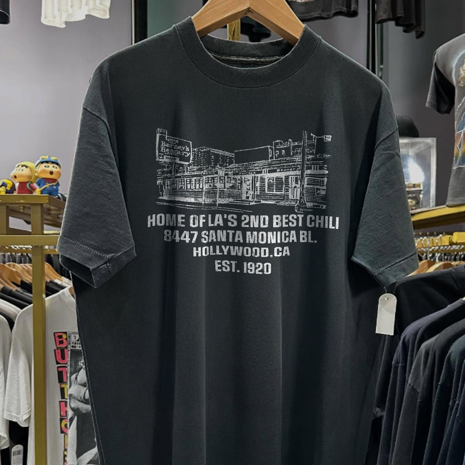 90s BARNEY'S BEANERY LOS ANGELES RARE WASHED BLACK T-SHIRT