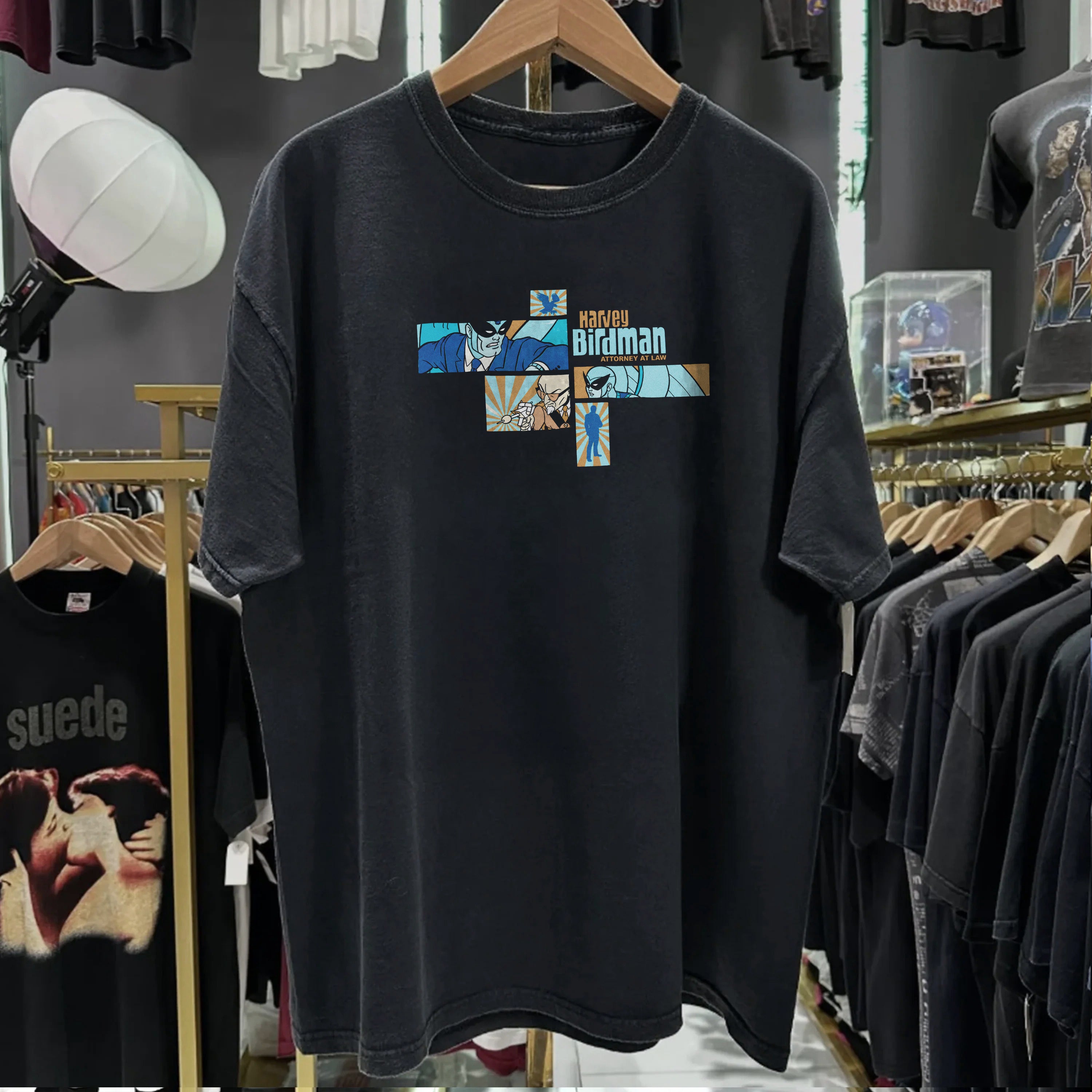 Harvey Birdman Box Logo Washed Black T-Shirt