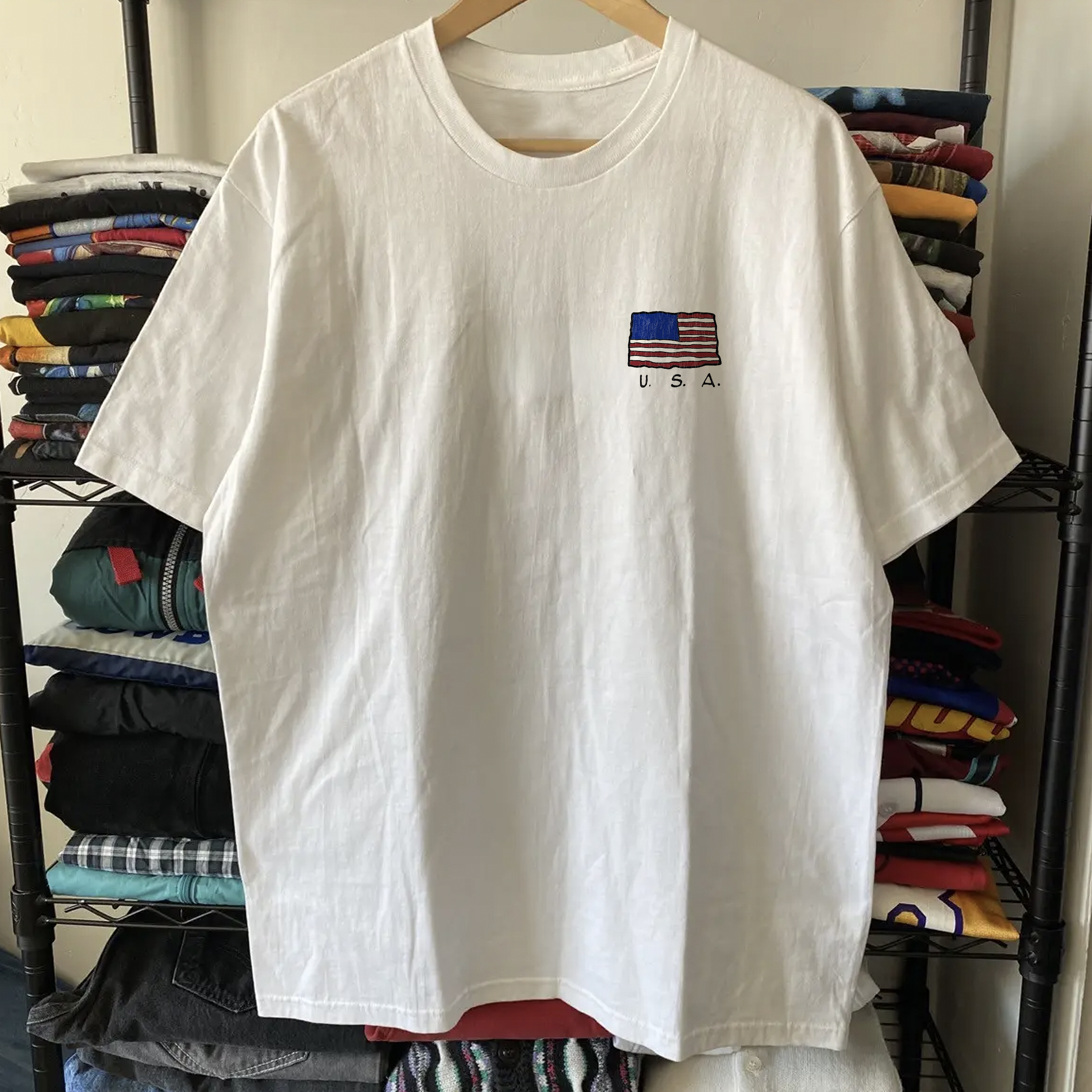 Rare Joe Cool Patriotic Washed White Tee