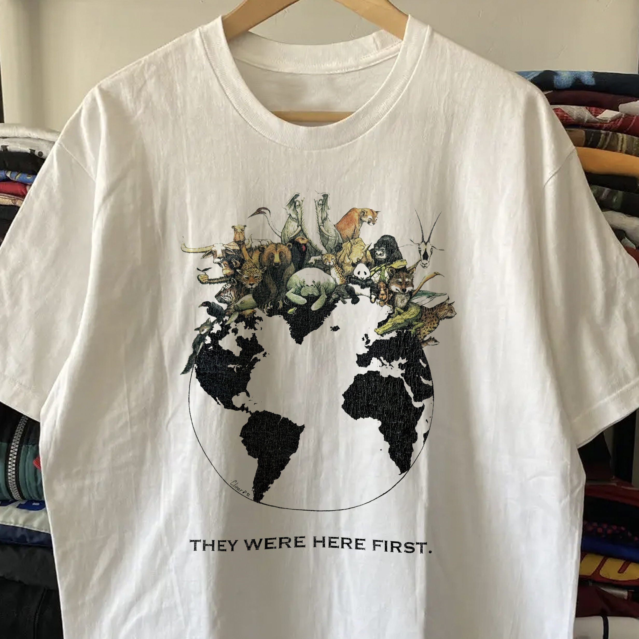 1992 They Were Here First Washed White Tee