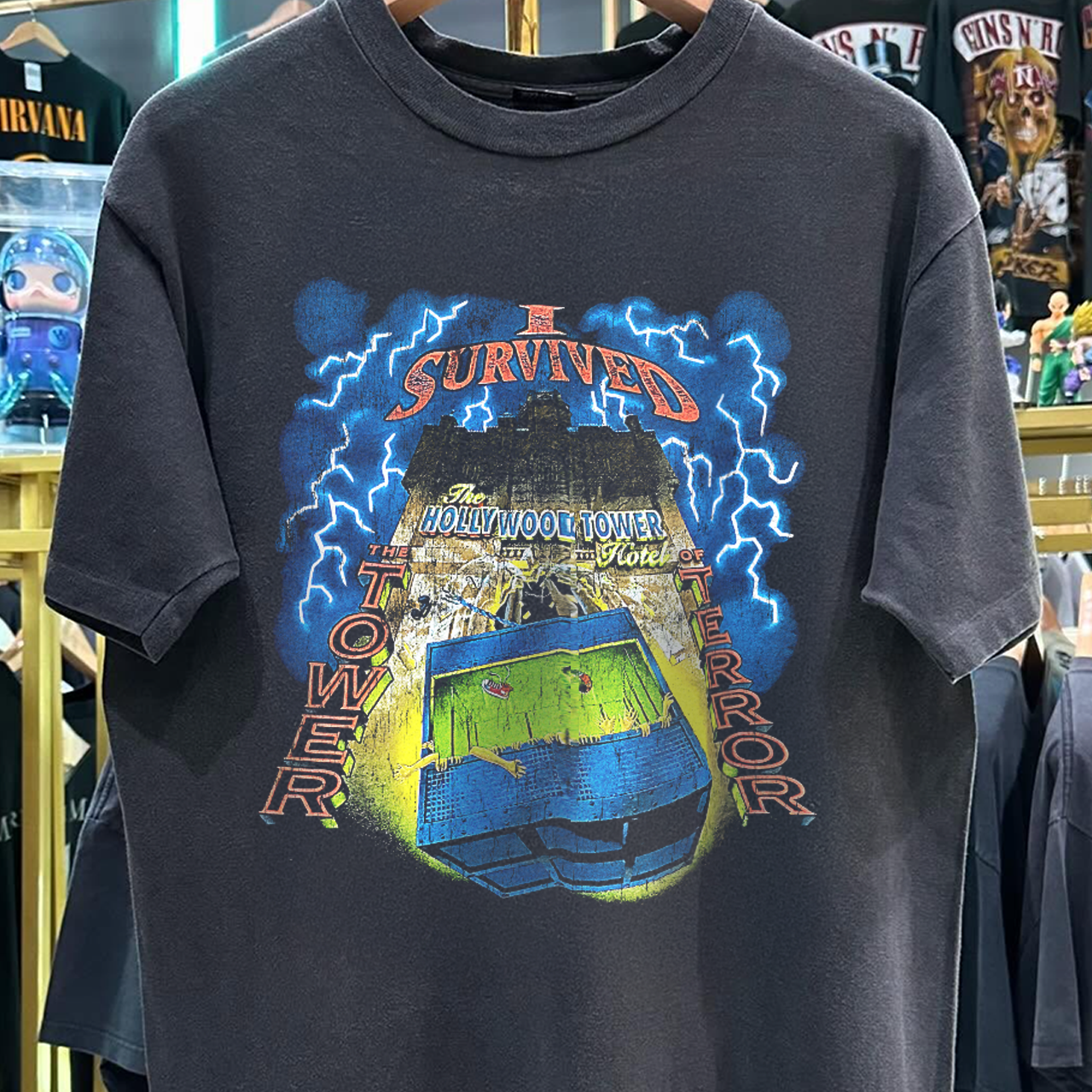 90s Tower Of Terror Hollywood Hotel Rare Washed Black T-Shirt 90s Tower Of Terror Hollywood Hotel Rare Washed Black T-Shirt