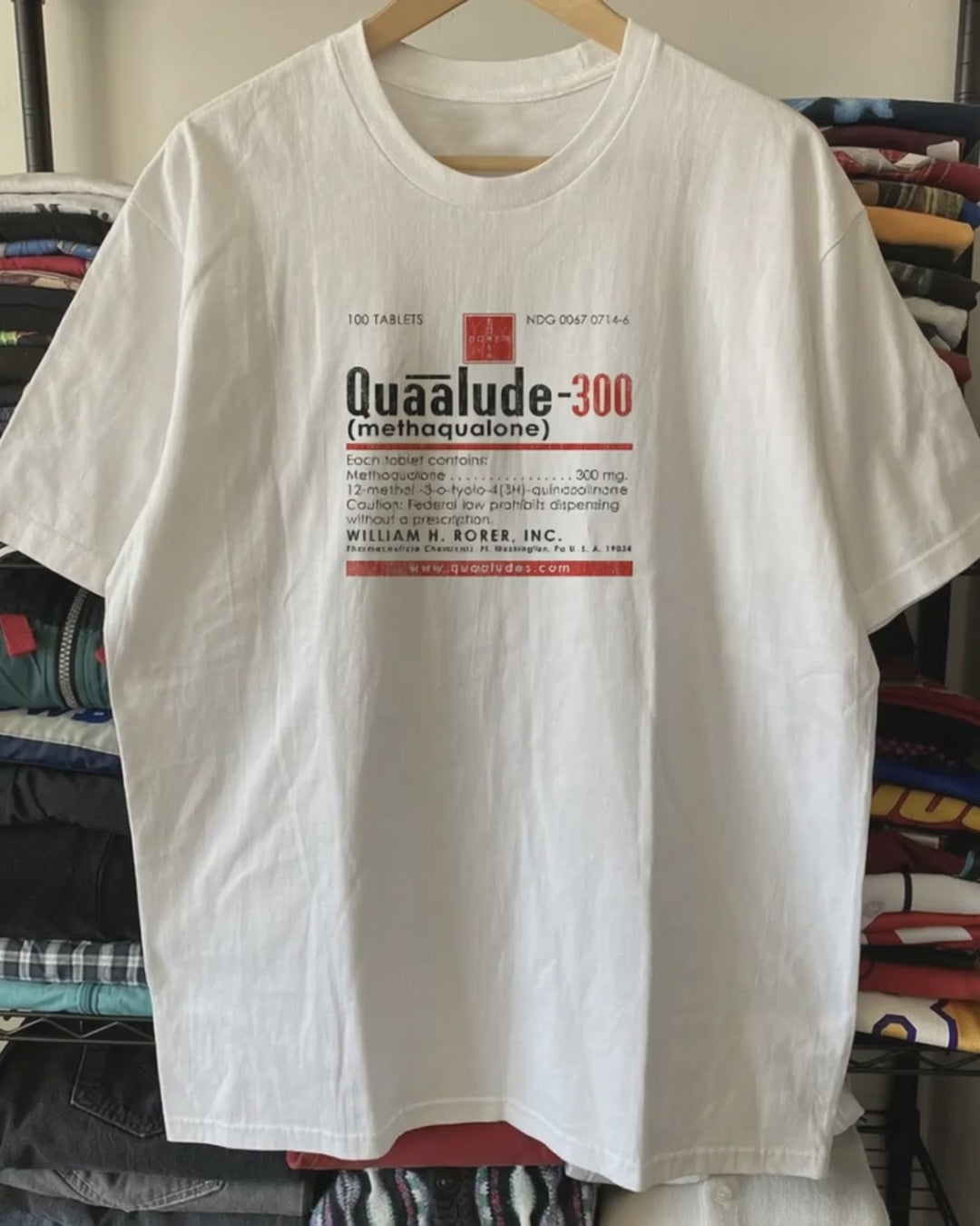 90s Quaalude Pill Promo Washed White Tee product video [GB-DPA:24666bb1e5d7]
