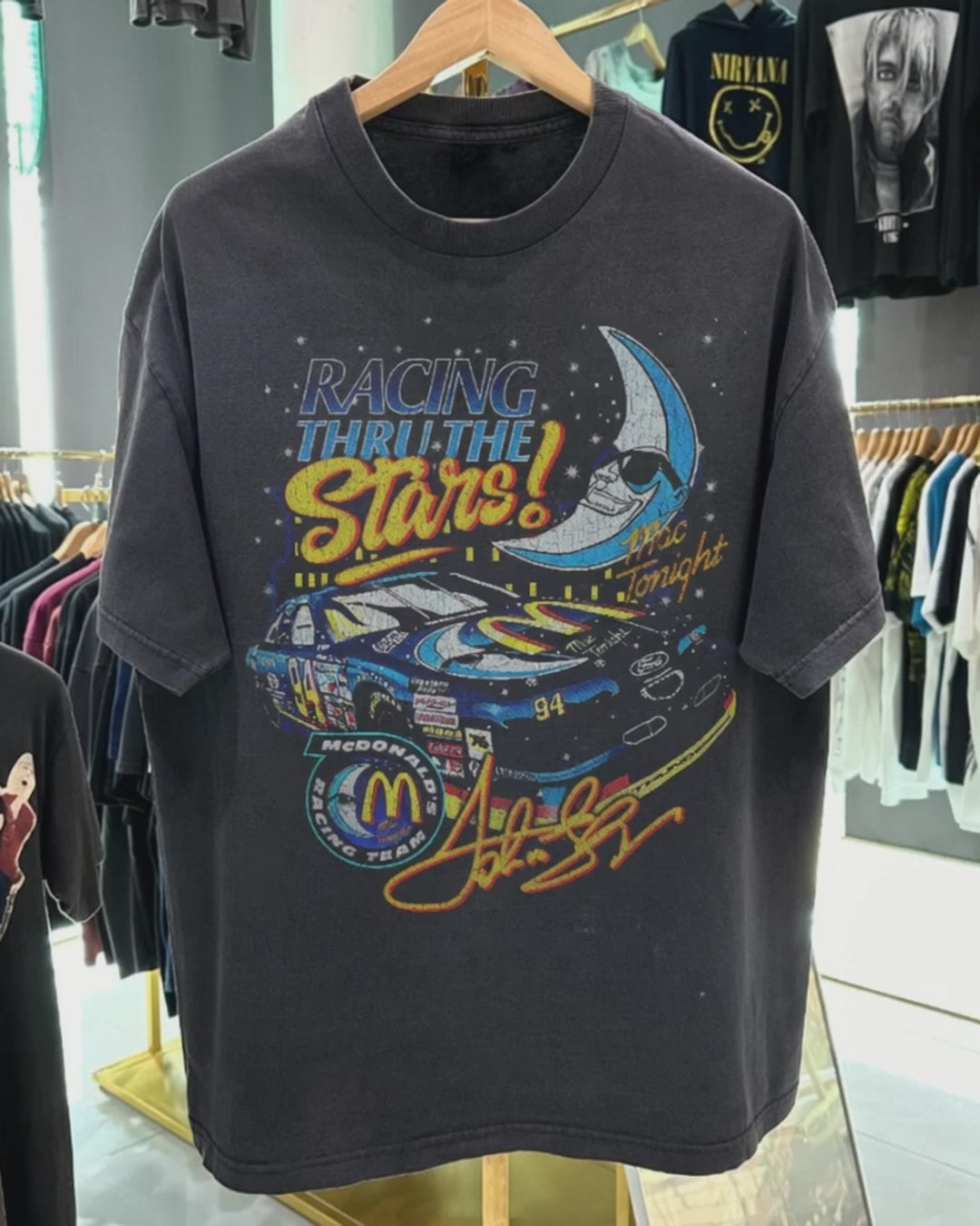 Mcdonald's Racing Thru The Stars - 80's-90's Rare Black Vintage Washed T-Shirt product video [GB-DPA:e1351cf5bdd2]