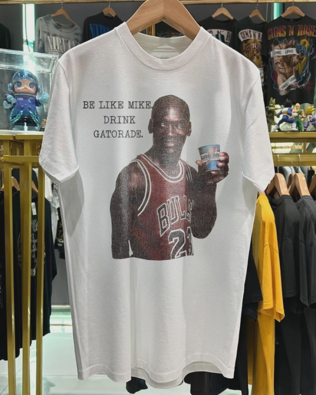 90s Be Like Mike Drink Gatorade Rare Washed White T-Shirt product video [GB-DPA:9aca23759cb6]