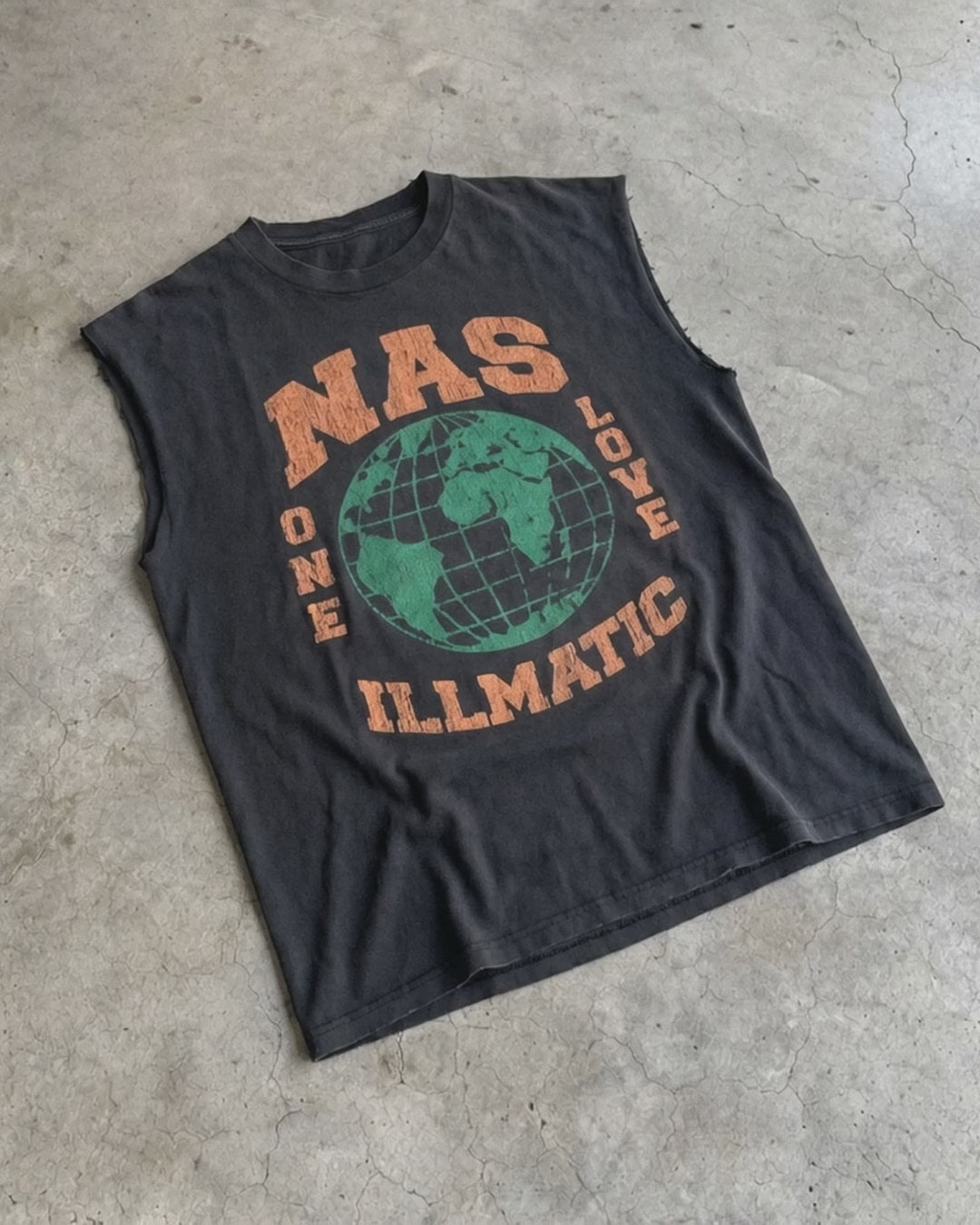 Nas ナズ Rare Nas Illmatic Washed Black Cut-Off Tee – Strike Anywhere Vintage