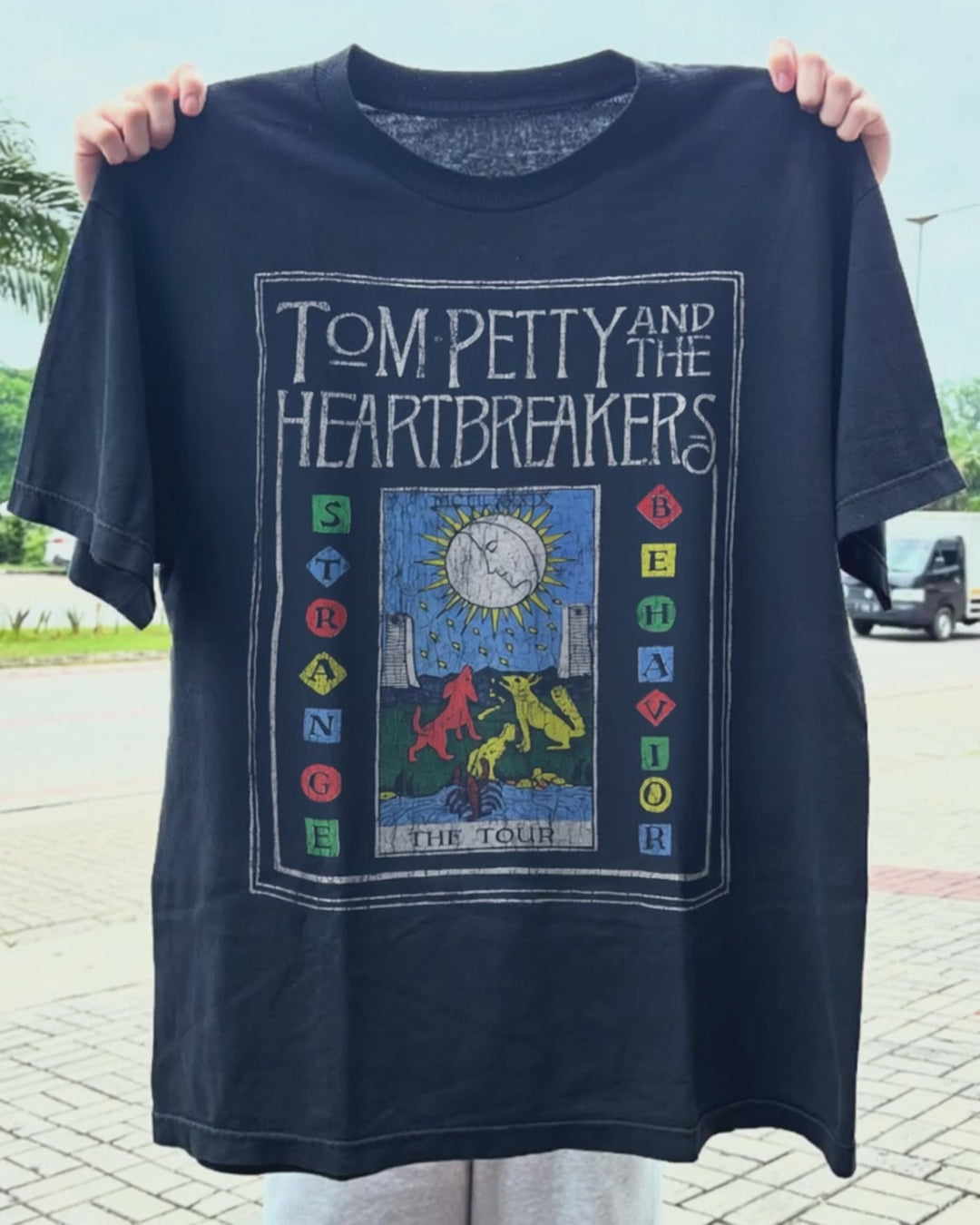 1989 Tom Petty & The Heartbreakers 'Strange Behavior Tour' Washed Black T-Shirt product video [GB-DPA:f9bf520e2a7a]