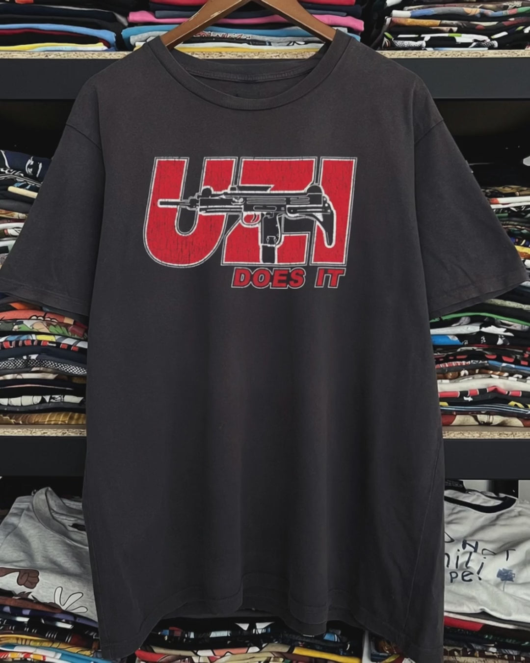 Uzi Does It Washed Black Tee product video [GB-DPA:d097f14188c9]