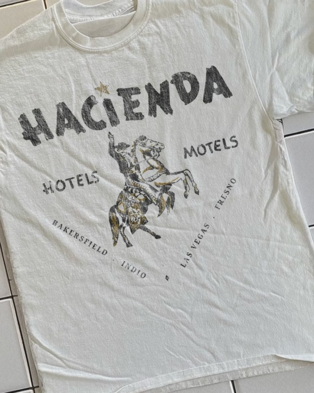 90s Hacienda Hotel Rare Washed White T-Shirt product video [GB-DPA:14d5ad825ee7]